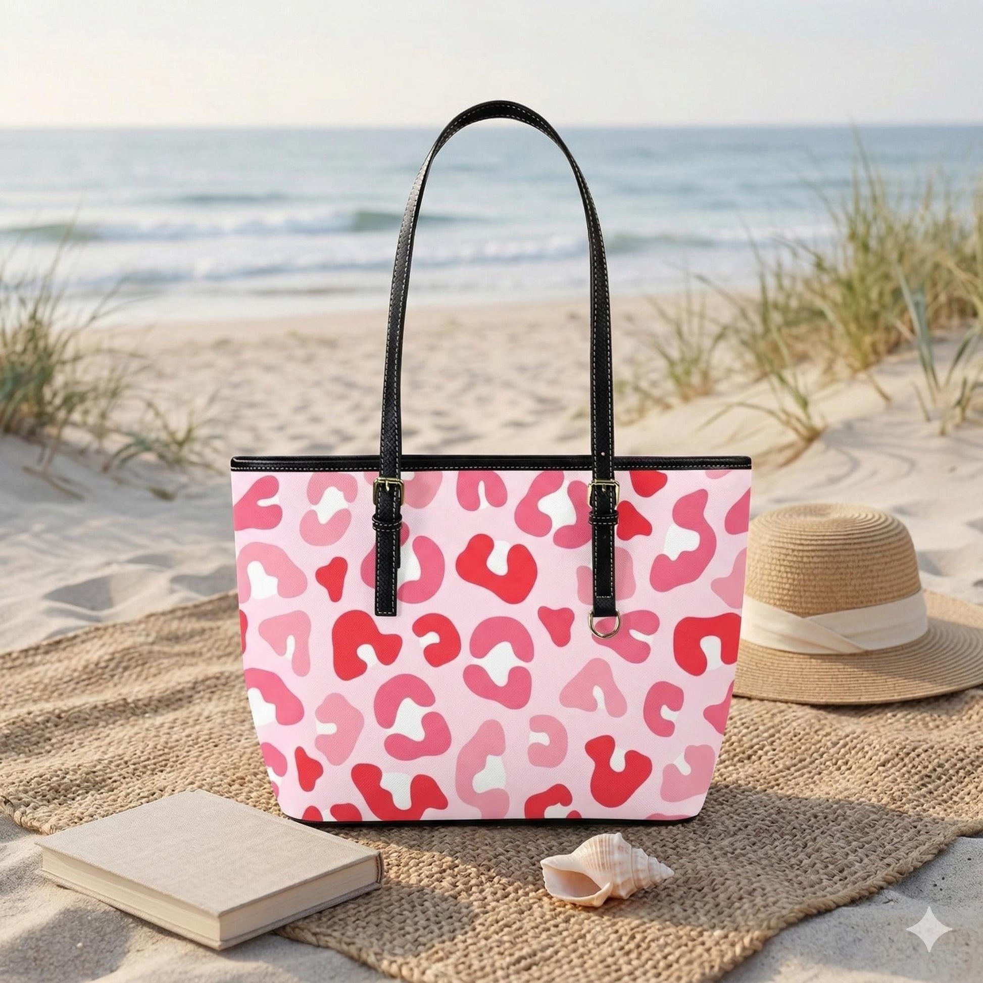 Preppy Pink Cheetah Tote Purse, Coastal Carryall for Cruise Outfits and Weekend Getaways
