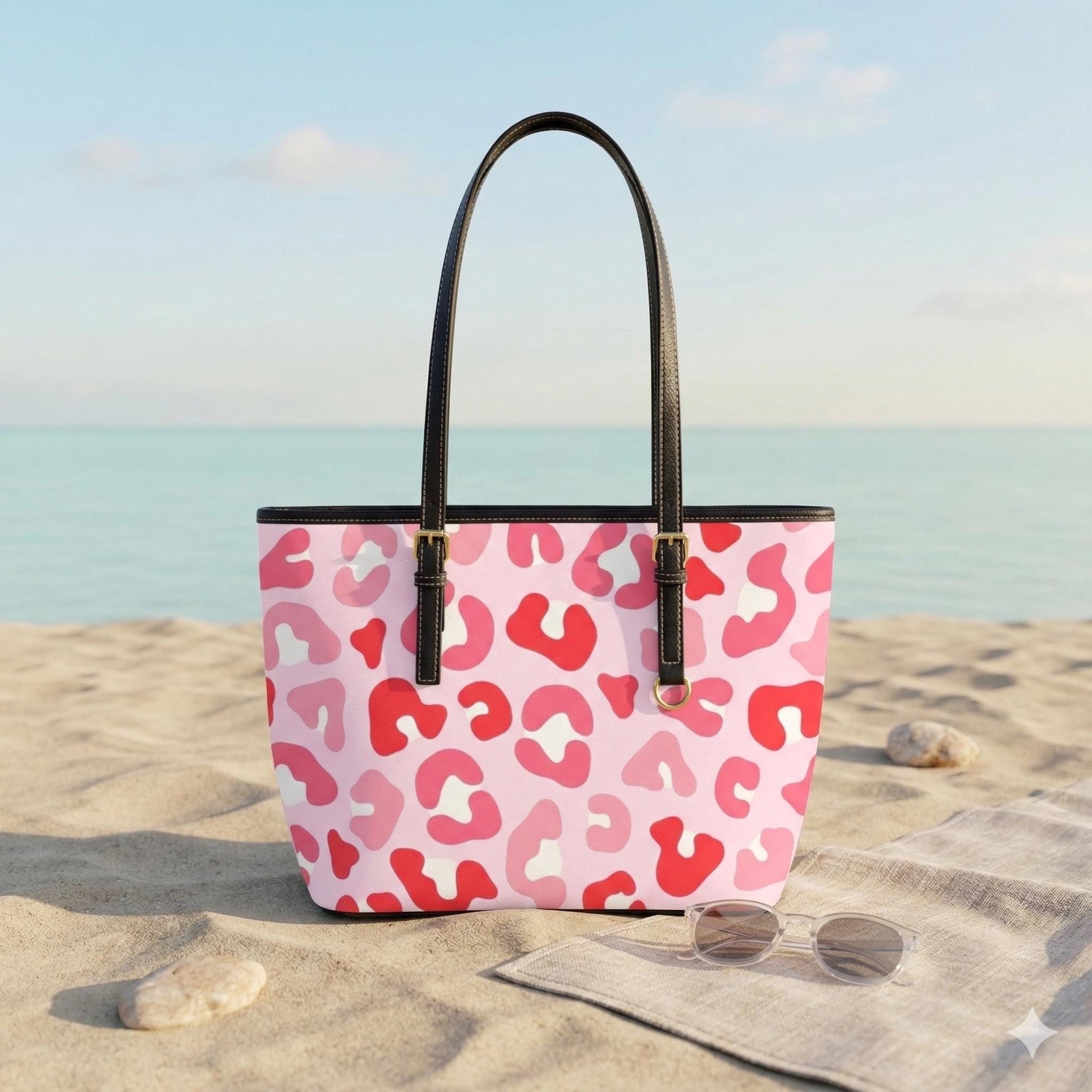 Preppy Pink Cheetah Tote Purse, Coastal Carryall for Cruise Outfits and Weekend Getaways