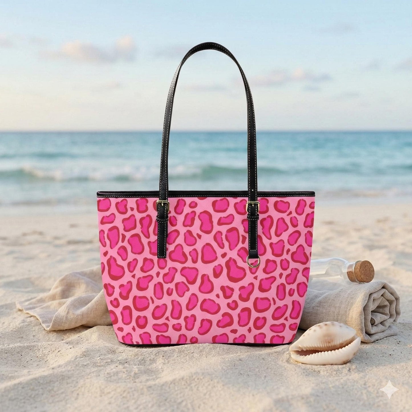 Pink Leopard Tote Bag, Y2K Animal Print Shoulder Purse for Bachelorette Trip and Pool Days