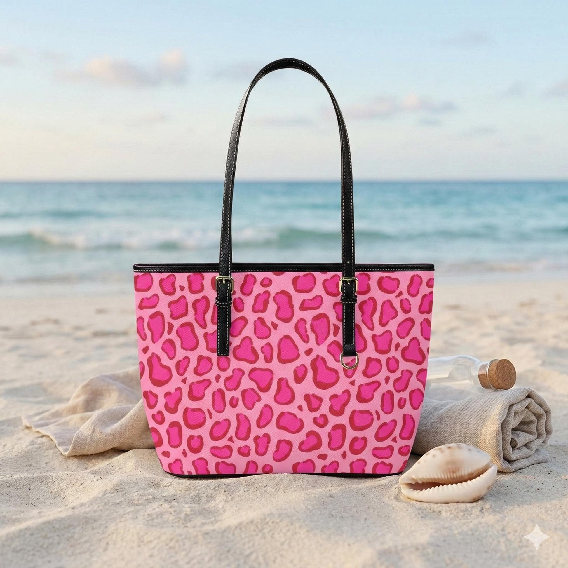 Pink Leopard Tote Bag, Y2K Animal Print Shoulder Purse for Bachelorette Trip and Pool Days