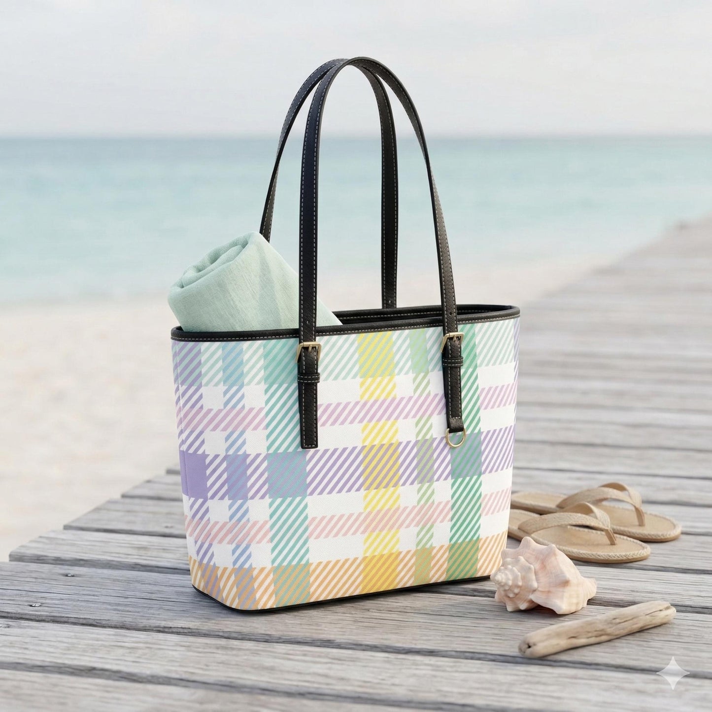Pastel Plaid Tote Bag for Spring, Preppy Gingham Purse, Everyday Carryall