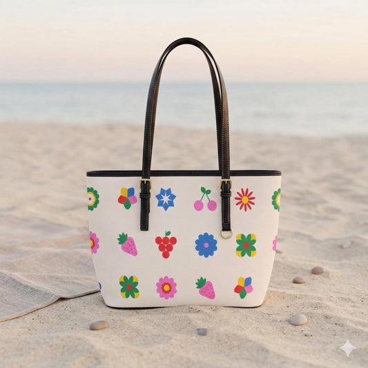 Retro Tote Bag, Fruit Print Shoulder Purse, Colorful Beach Market Bag for Summer