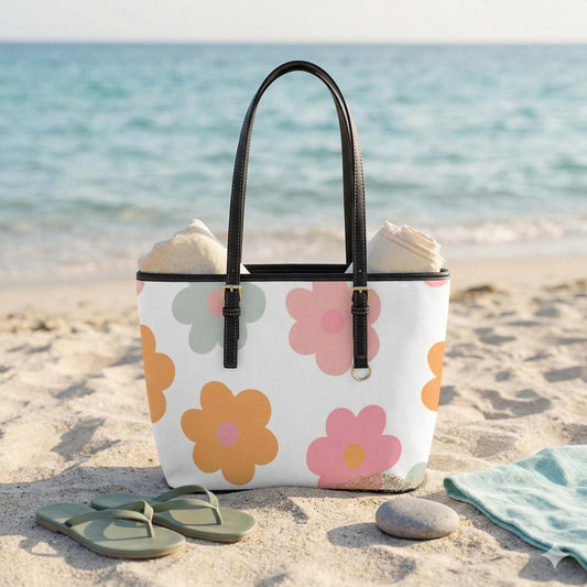 Retro Daisy Tote Bag, Mod Flower Shoulder Purse, Groovy Everyday Carryall, Cute Floral Statement Handbag