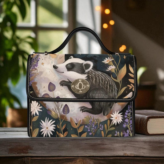Woodland Badger Shoulder Bag: Floral Moon Cottagecore Satchel