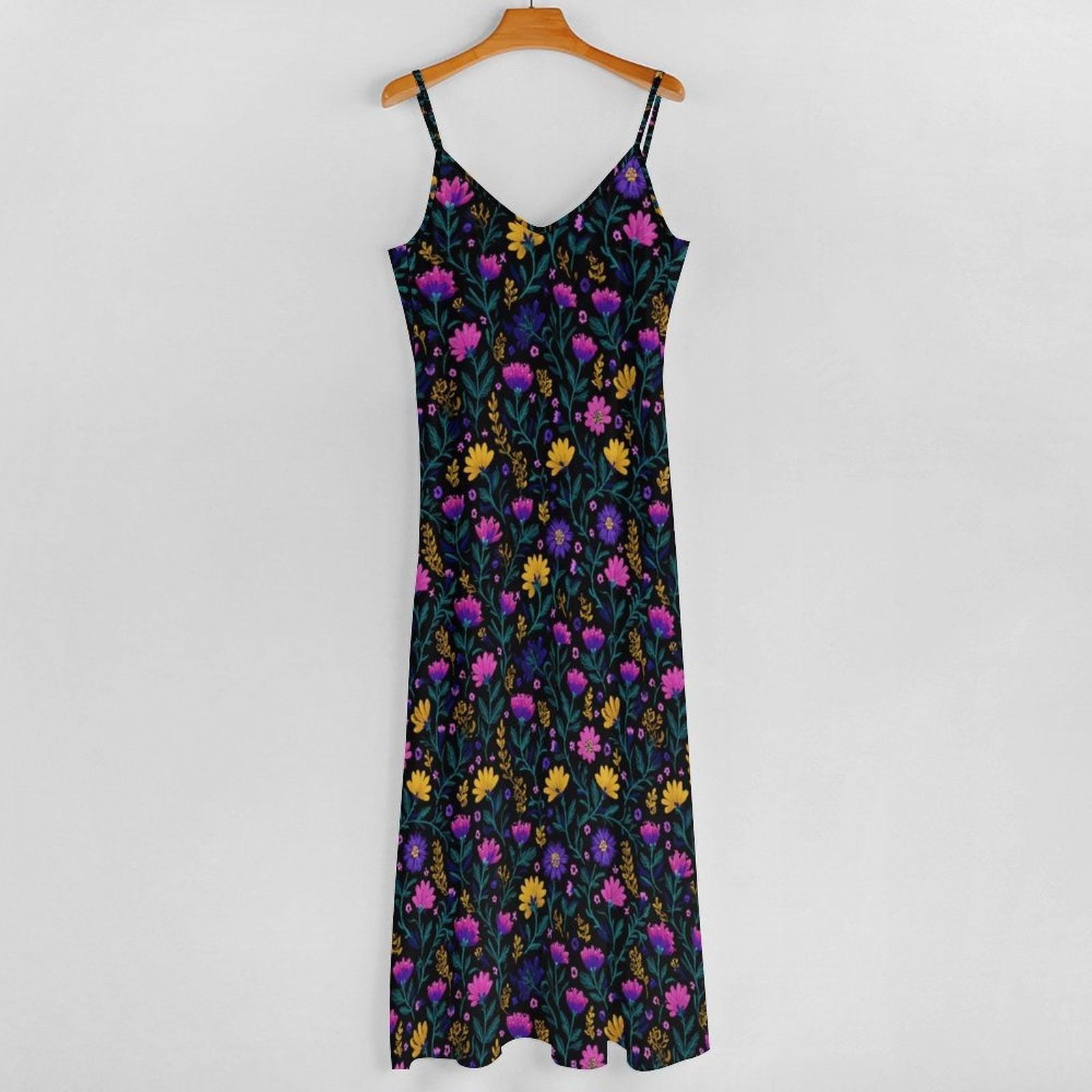 Wildflower Maxi Dress, Garden Party Sundress, Boho Meadow Slip Dress for Women