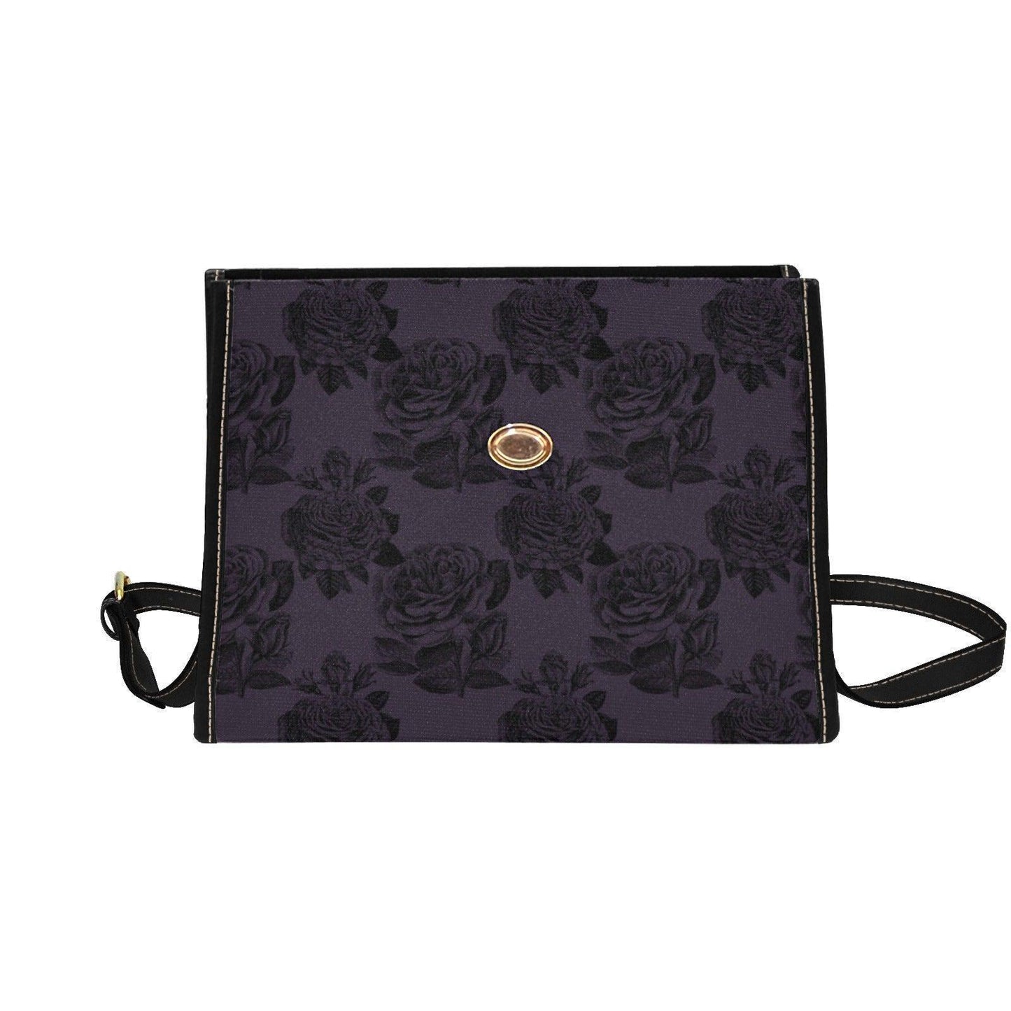 Dark Floral Handbag, Purple Rose Top Handle Purse, Victorian Satchel Bag