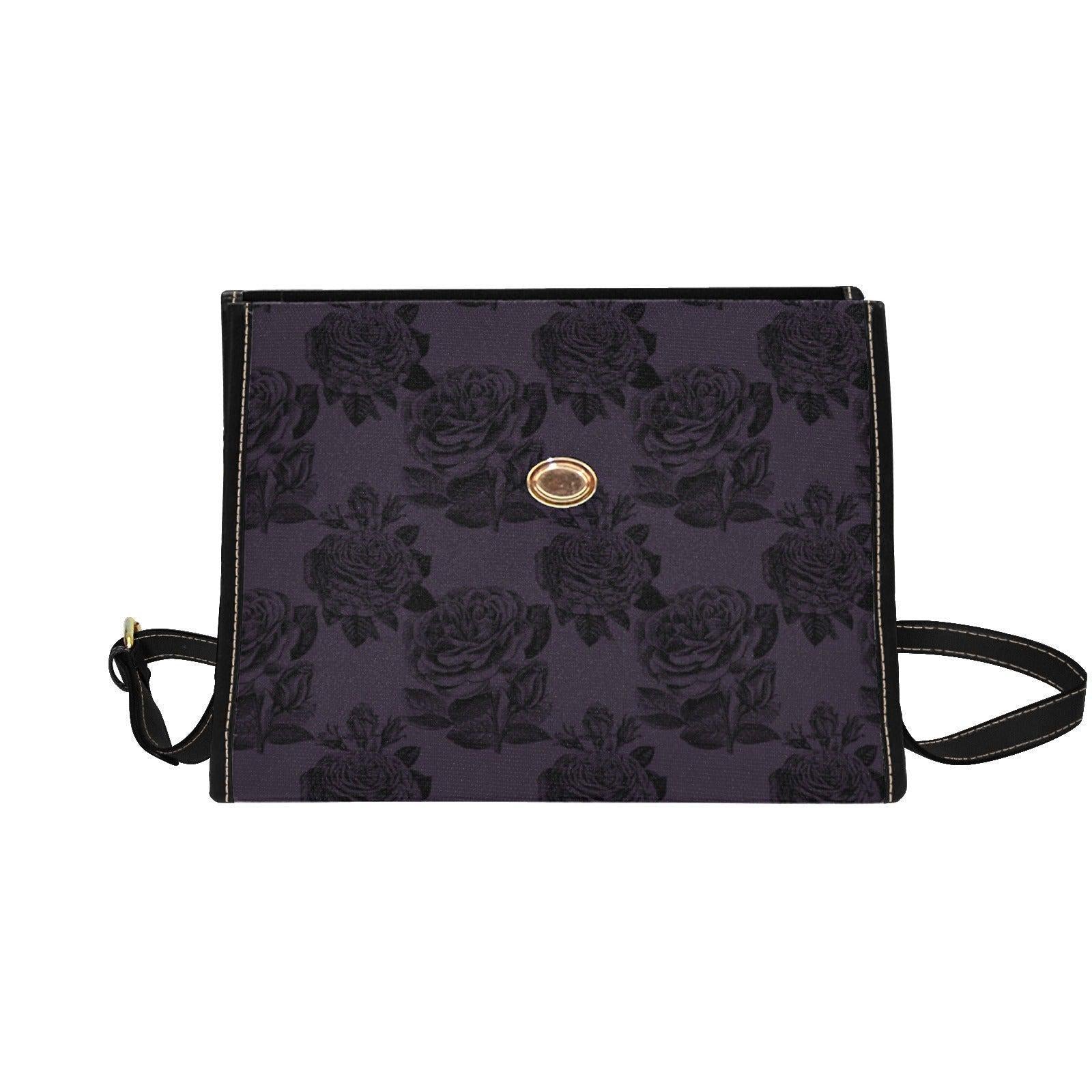 Dark Floral Handbag, Purple Rose Top Handle Purse, Victorian Satchel Bag