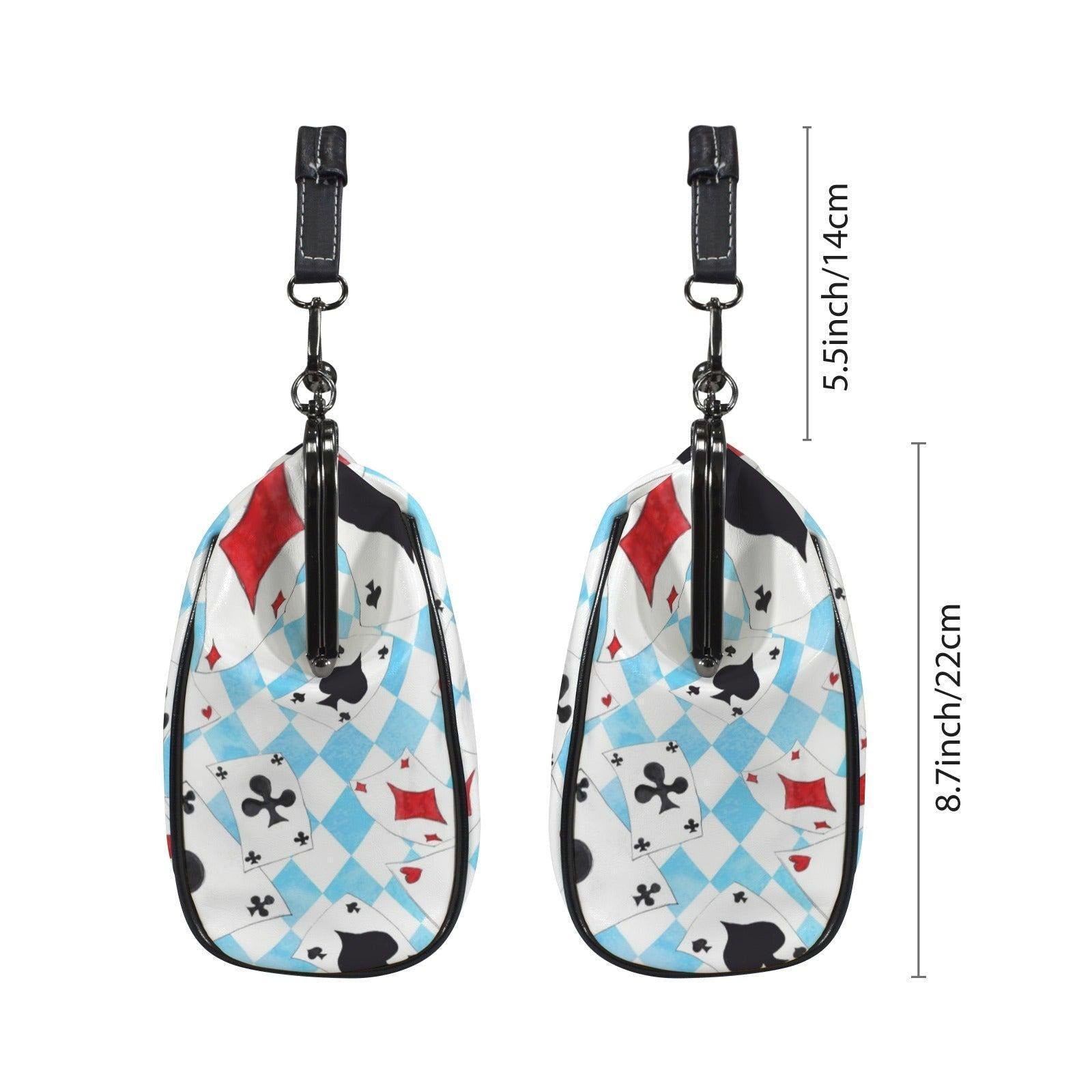Wonderland Card Suit Kisslock Handbag, Blue Argyle Frame Purse, Tea Party Statement Bag