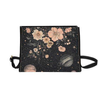 Celestial Floral Handbag, Planet Print Top Handle Purse, Dark Academia Satchel Bag