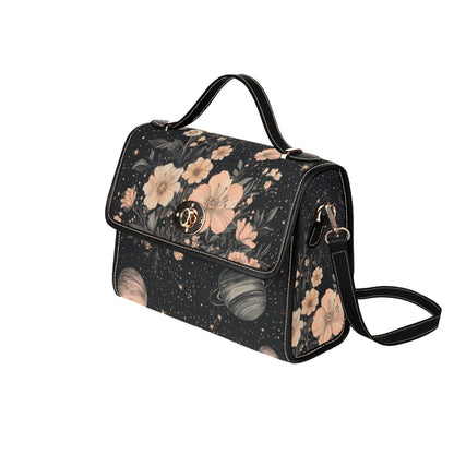 Celestial Floral Handbag, Planet Print Top Handle Purse, Dark Academia Satchel Bag