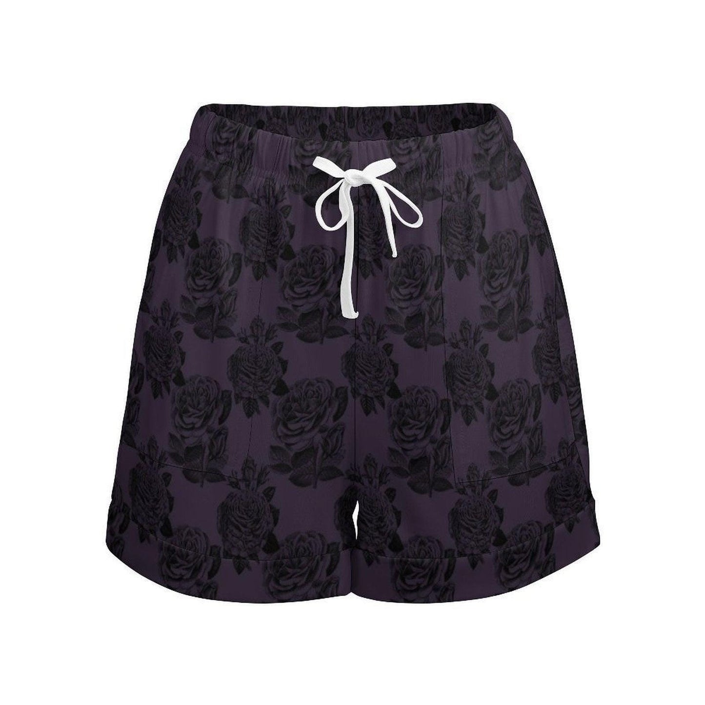 Rose Pajama Shorts for Women, Cottage Goth Sleep Shorts, Soft Drawstring Loungewear