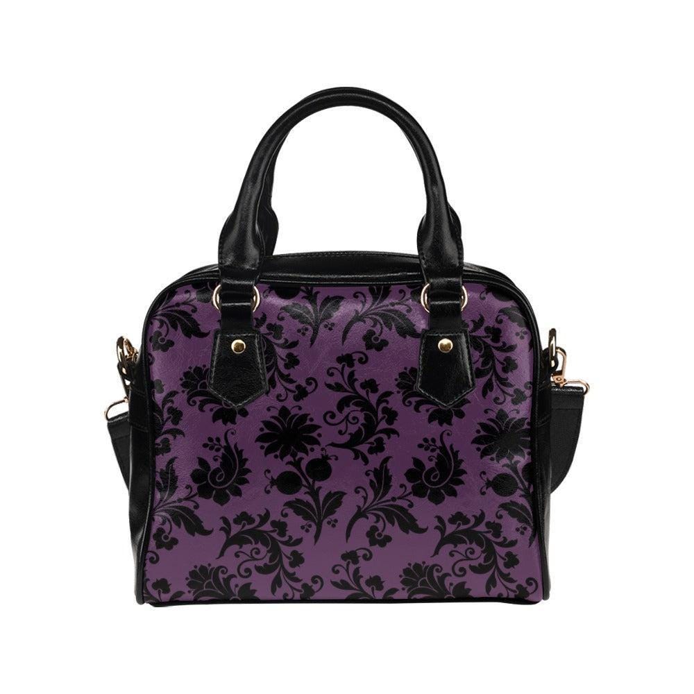 Purple Damask Purse, Victorian Top Handle Bag, Baroque Gothic Handbag