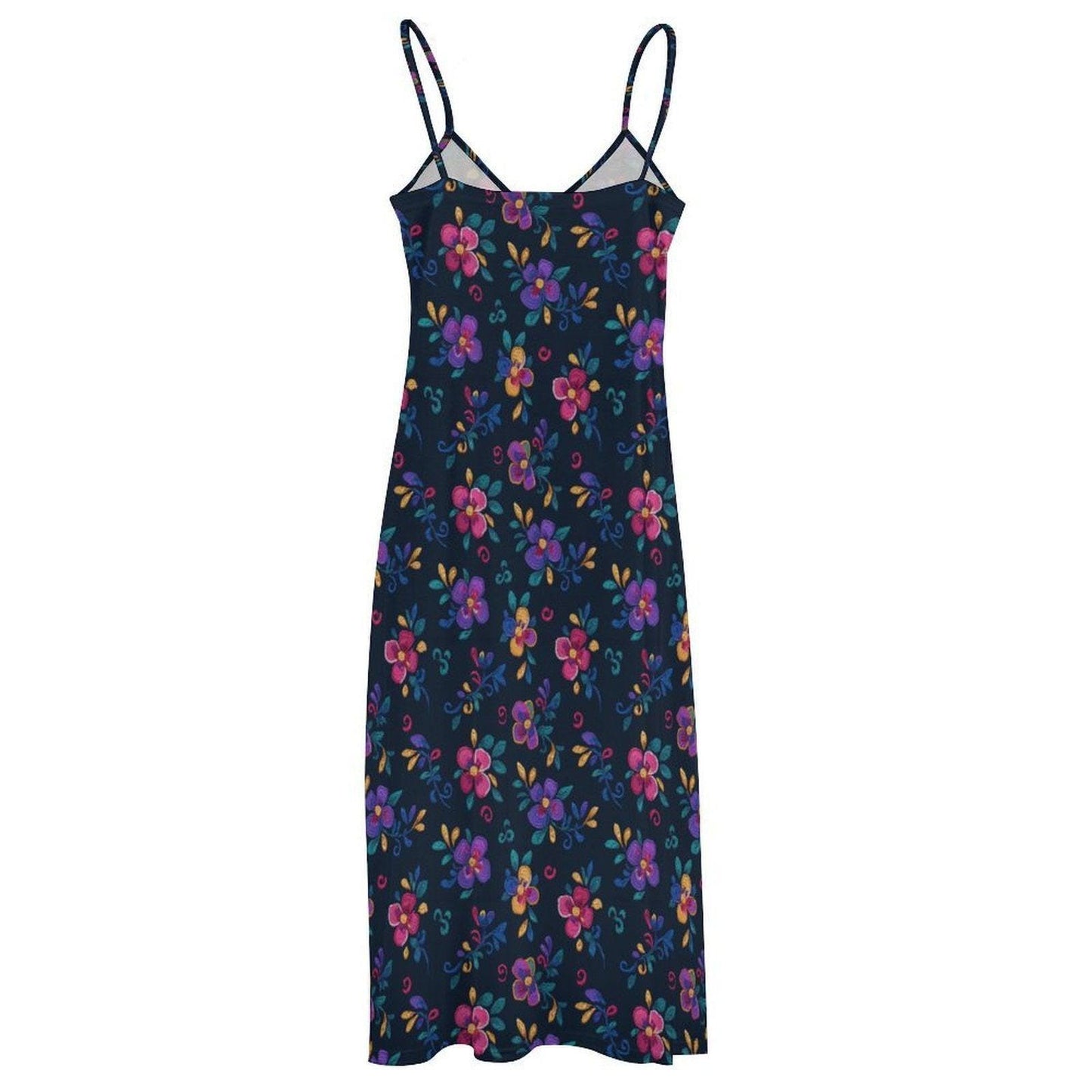 Folk Floral Maxi Dress, Boho Cami Sundress, Colorful Cottagecore Summer Dress