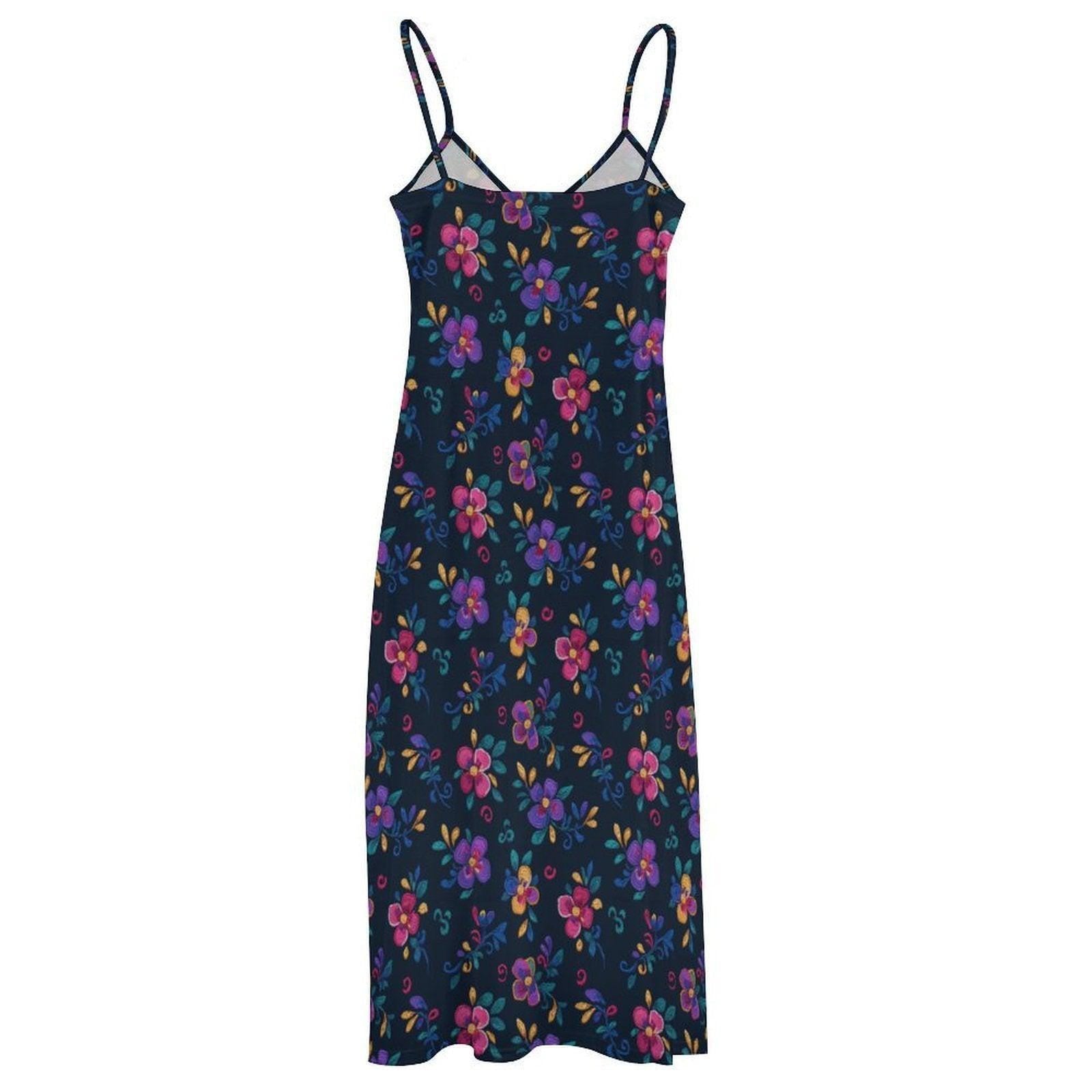 Folk Floral Maxi Dress, Boho Cami Sundress, Colorful Cottagecore Summer Dress