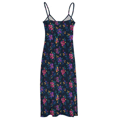 Folk Floral Maxi Dress, Boho Cami Sundress, Colorful Cottagecore Summer Dress