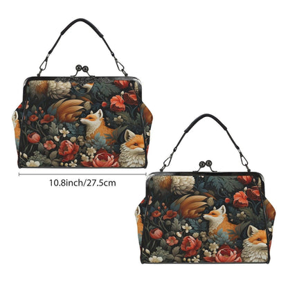 Fox Floral Kiss Lock Bag, Woodland Frame Purse, Cottagecore Top Handle Handbag