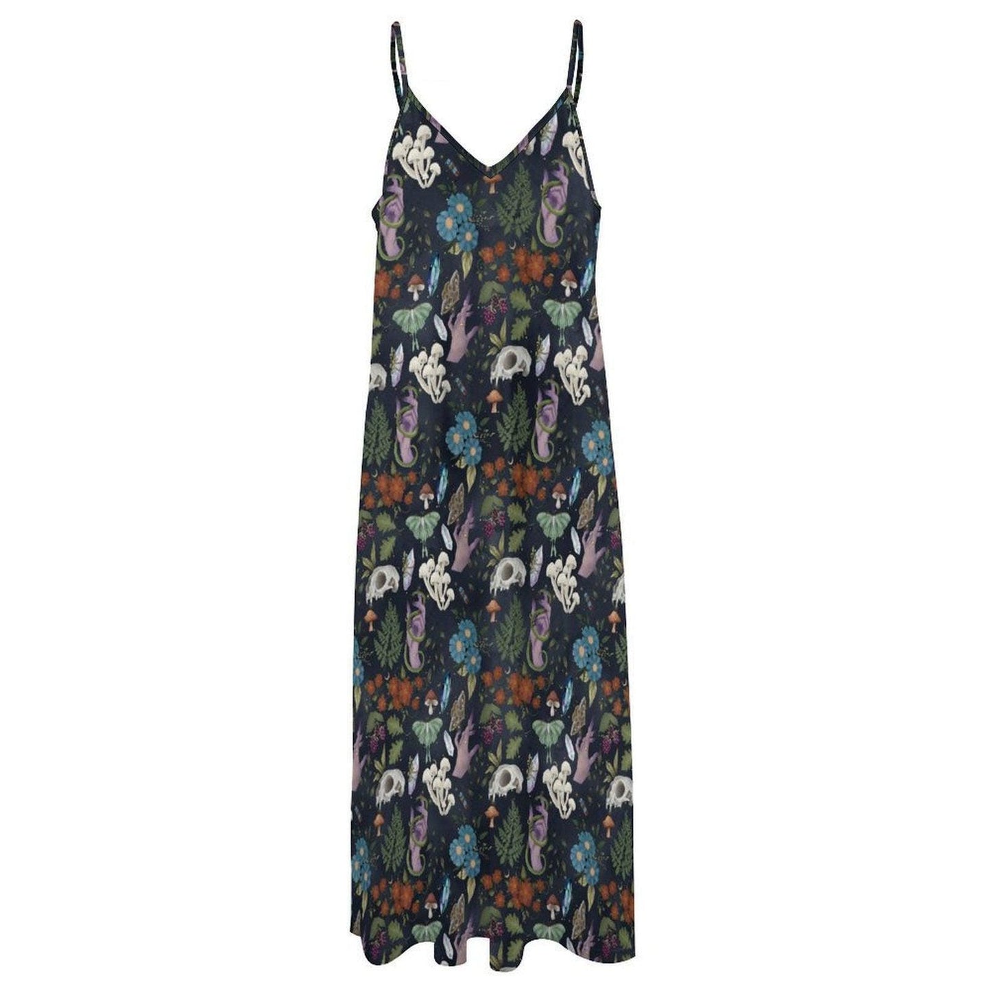 Woodland Maxi Dress, Fairycore Boho Floral Sundress, Dark Cottagecore Ankle-Length Style