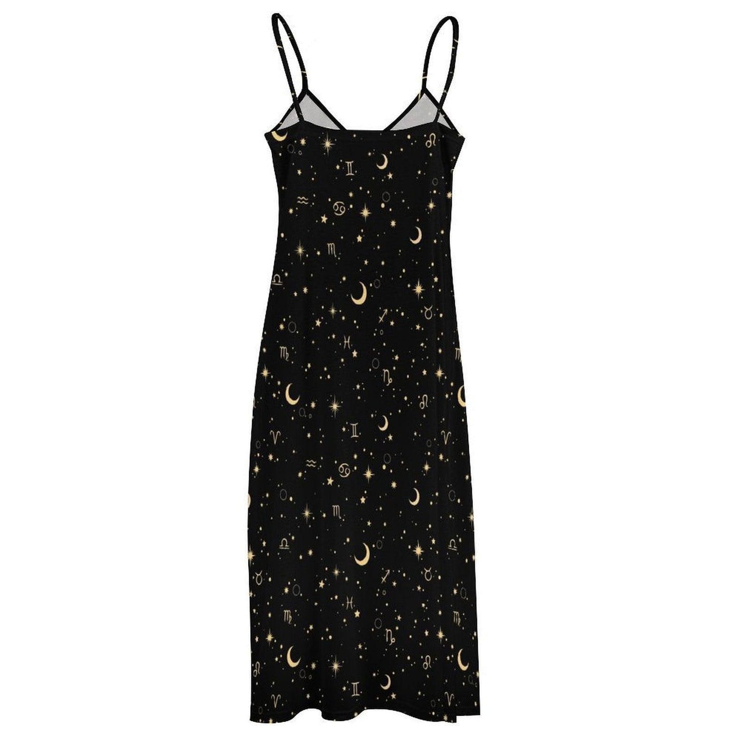 Astrology Maxi Dress, Zodiac Sign Slip Gown, Celestial Moon Star Boho Vacation Dress