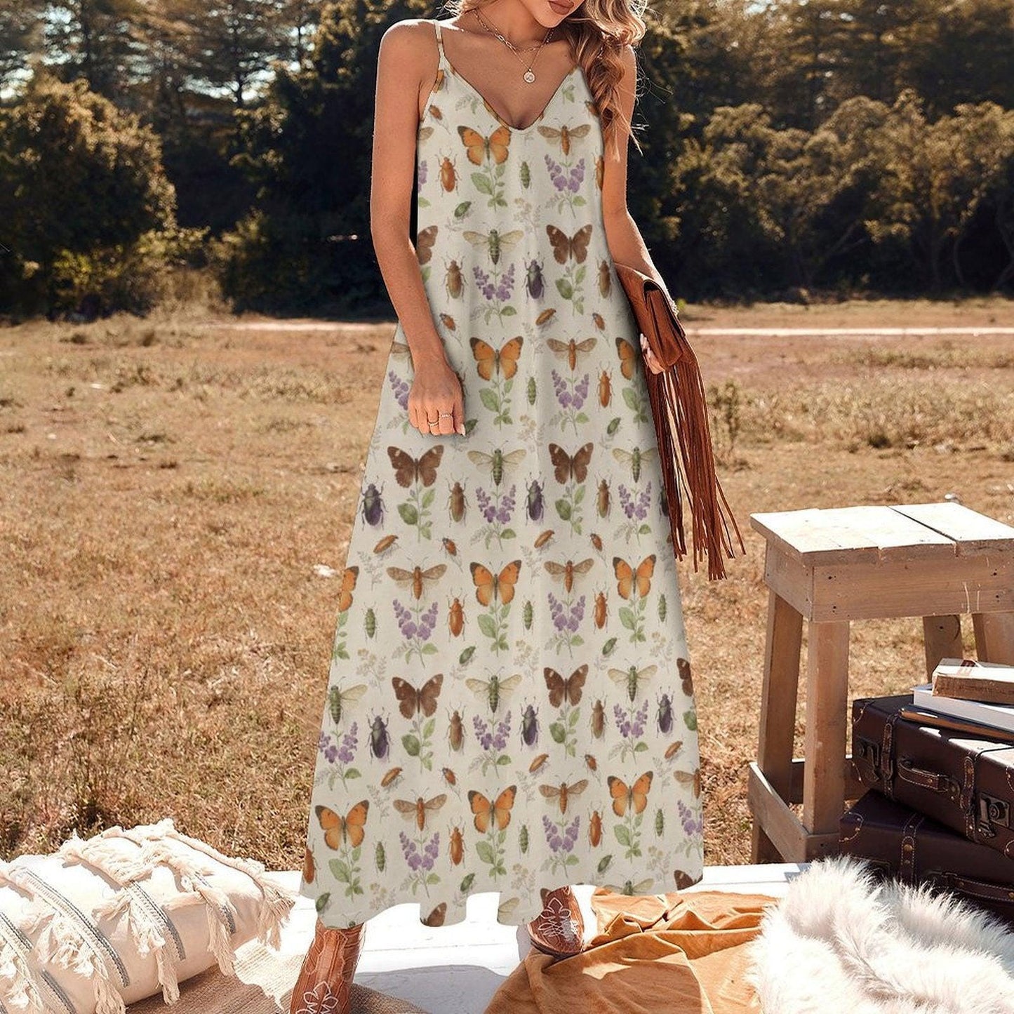 Butterfly Sundress, Botanical Slip Dress, Cottagecore Garden Party Dress