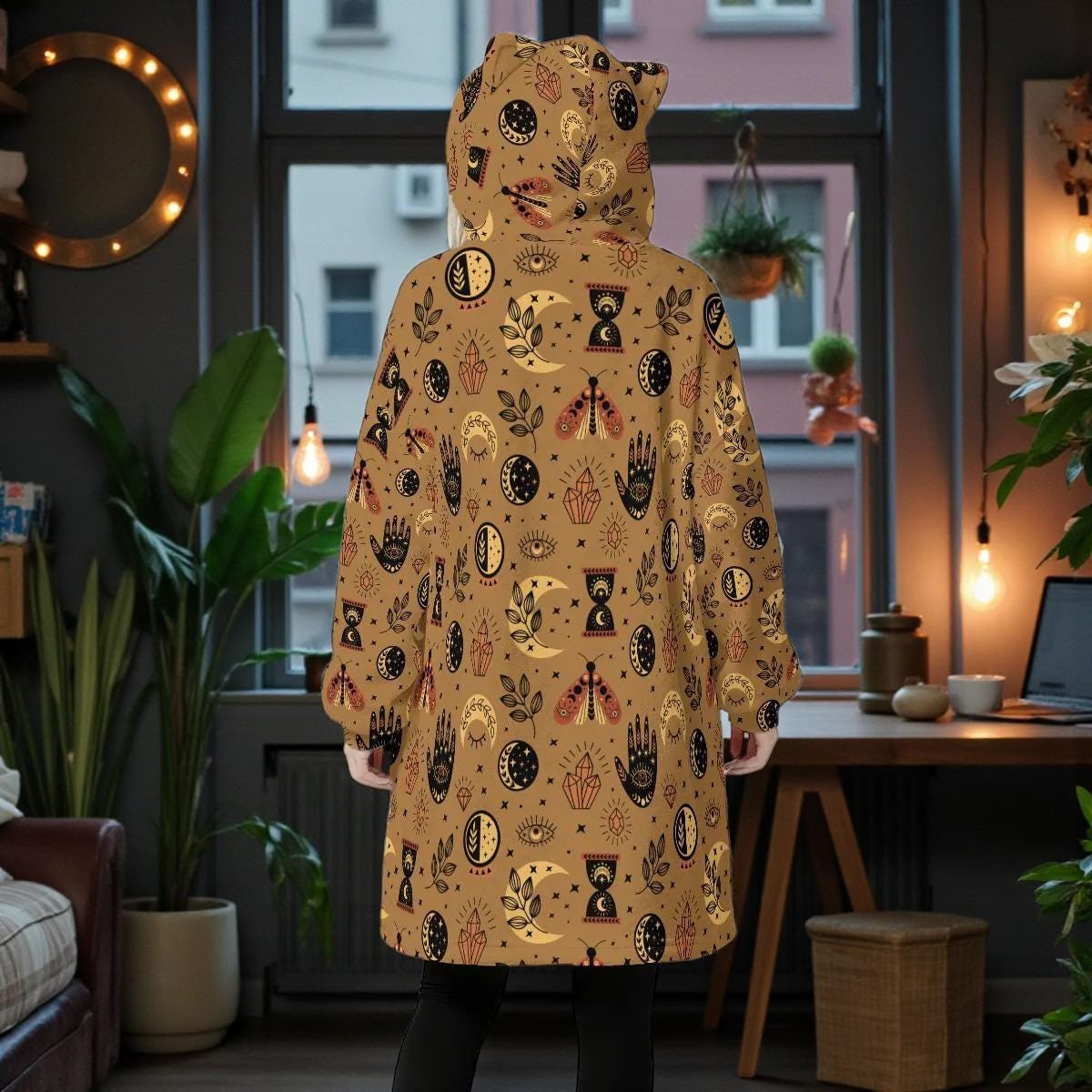 Oversized Cat Ear Hoodie, Boho Mystic Loungewear, Cozy Sherpa Zip Hoodie