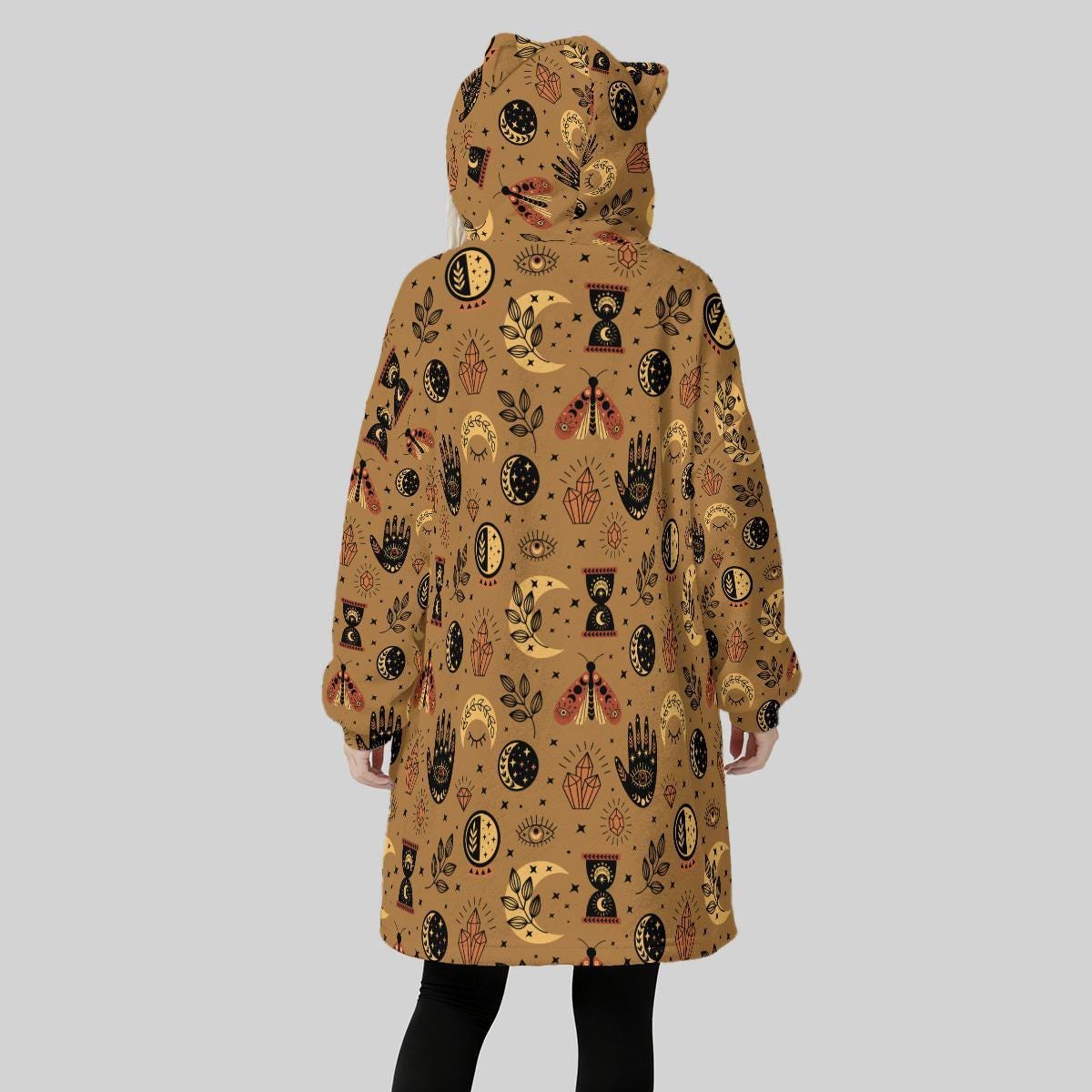 Oversized Cat Ear Hoodie, Boho Mystic Loungewear, Cozy Sherpa Zip Hoodie