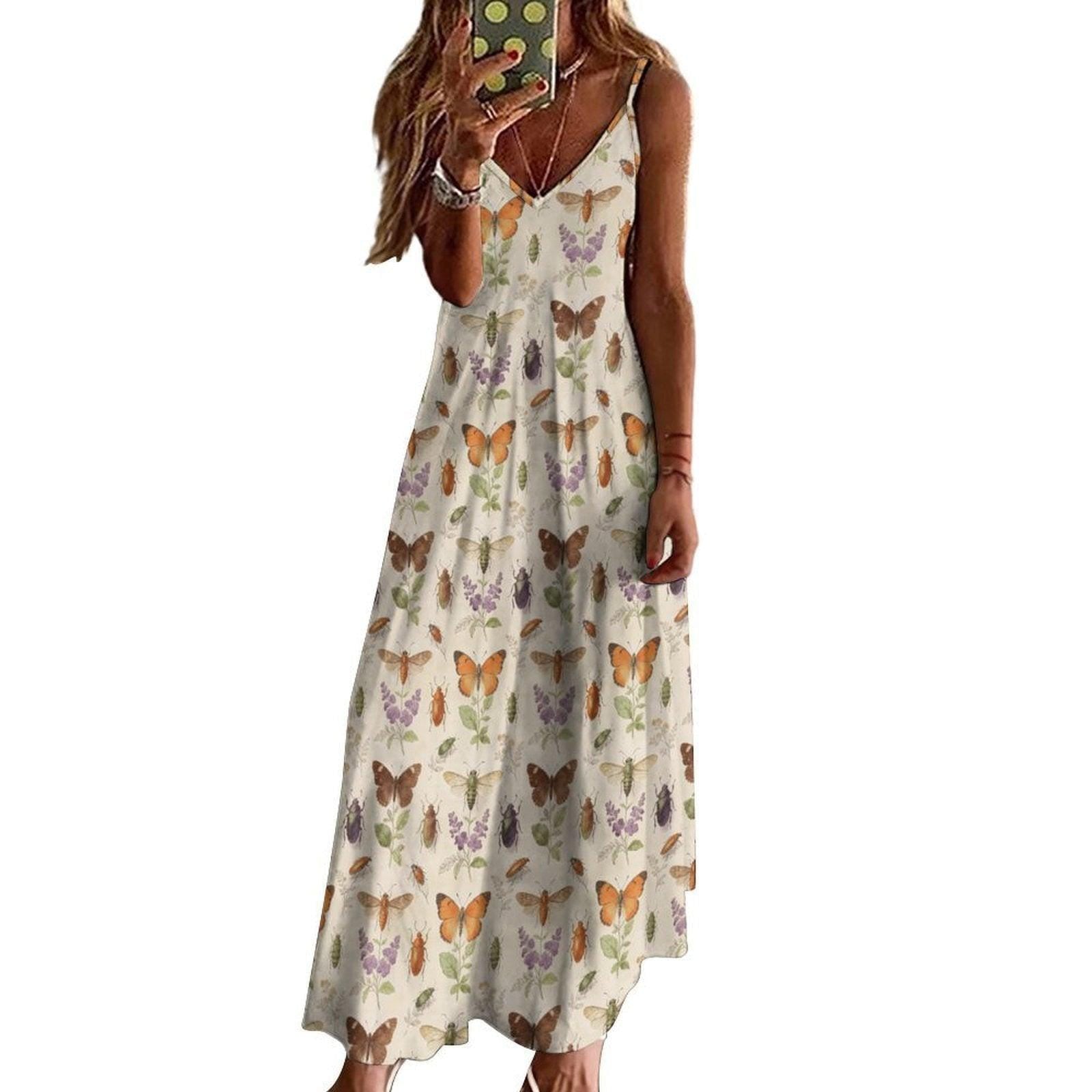 Butterfly Sundress, Botanical Slip Dress, Cottagecore Garden Party Dress