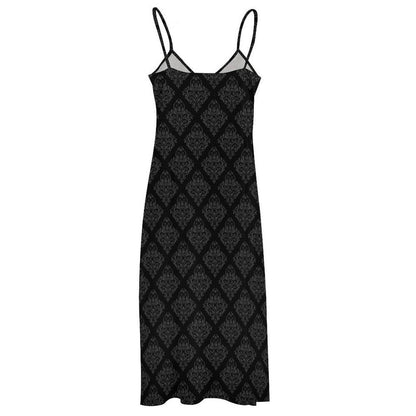 Black Damask Maxi Dress, Dark Academia Slip Dress, Gothic Cami Sundress