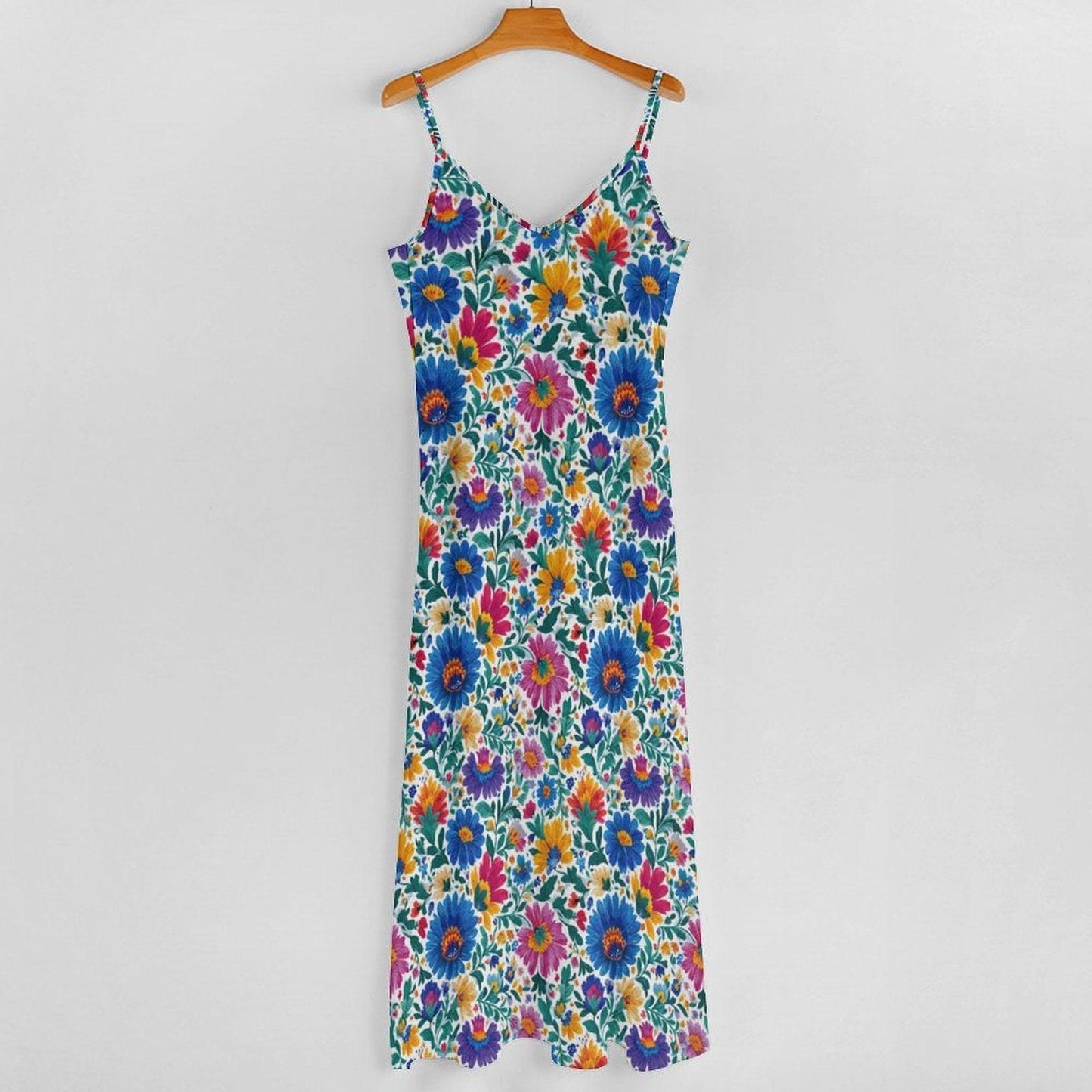 Boho Floral Maxi Dress Colorful Wildflower Sundress for Vacation