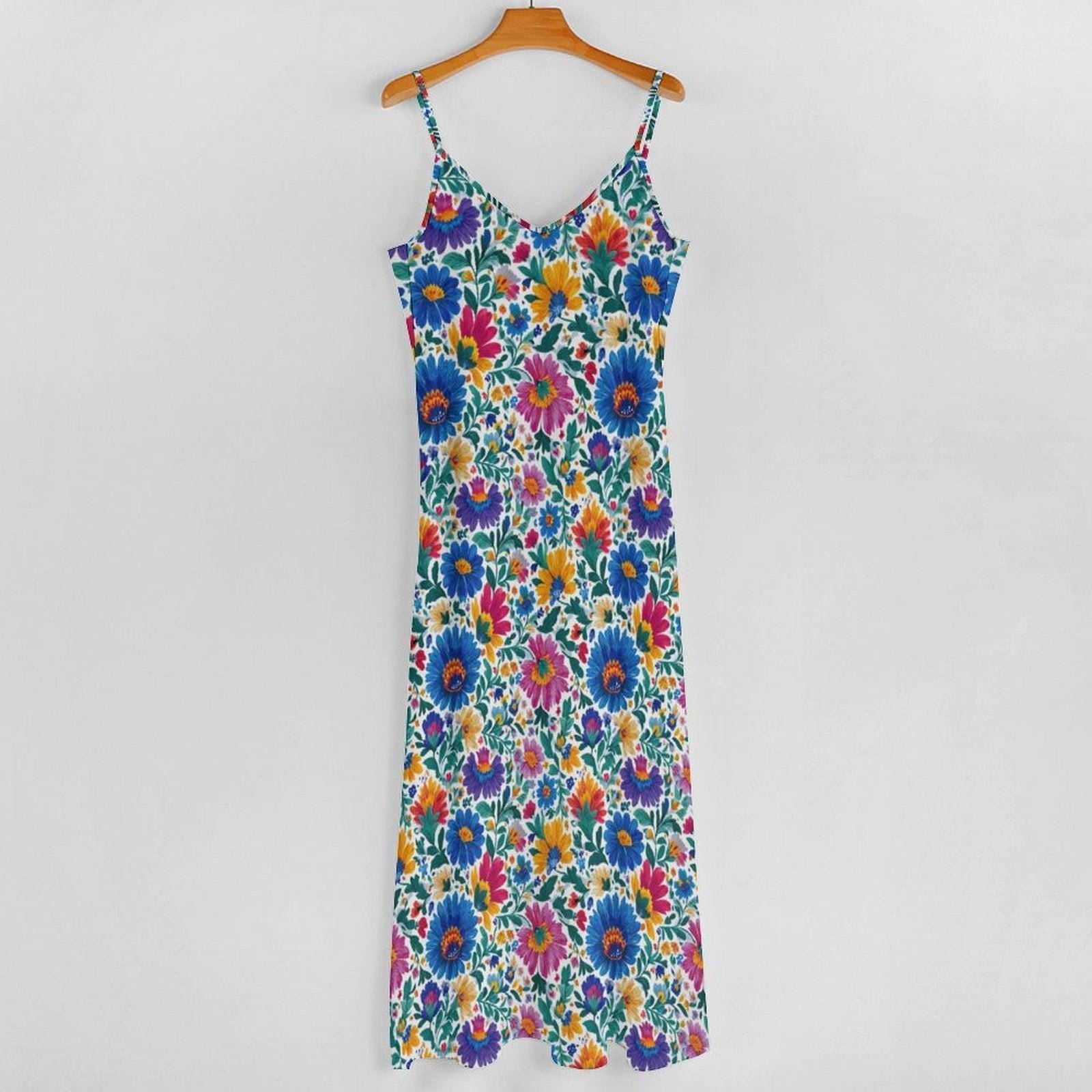 Boho Floral Maxi Dress Colorful Wildflower Sundress for Vacation