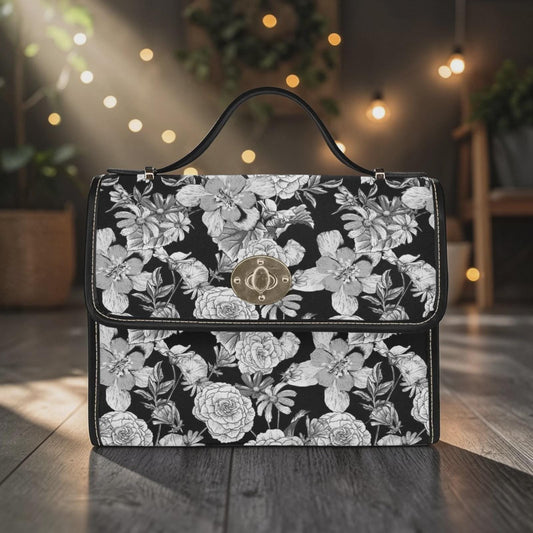Gothic Rose Print Crossbody Purse, Dark Floral Handbag, Witchcore Fashion Satchel, Vintage Goth Accessory