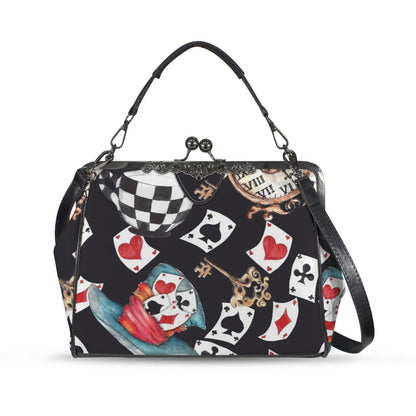 Playing Card Kiss Lock Bag Whimsical Tea Party Handbag Storybook Shoulder Purse