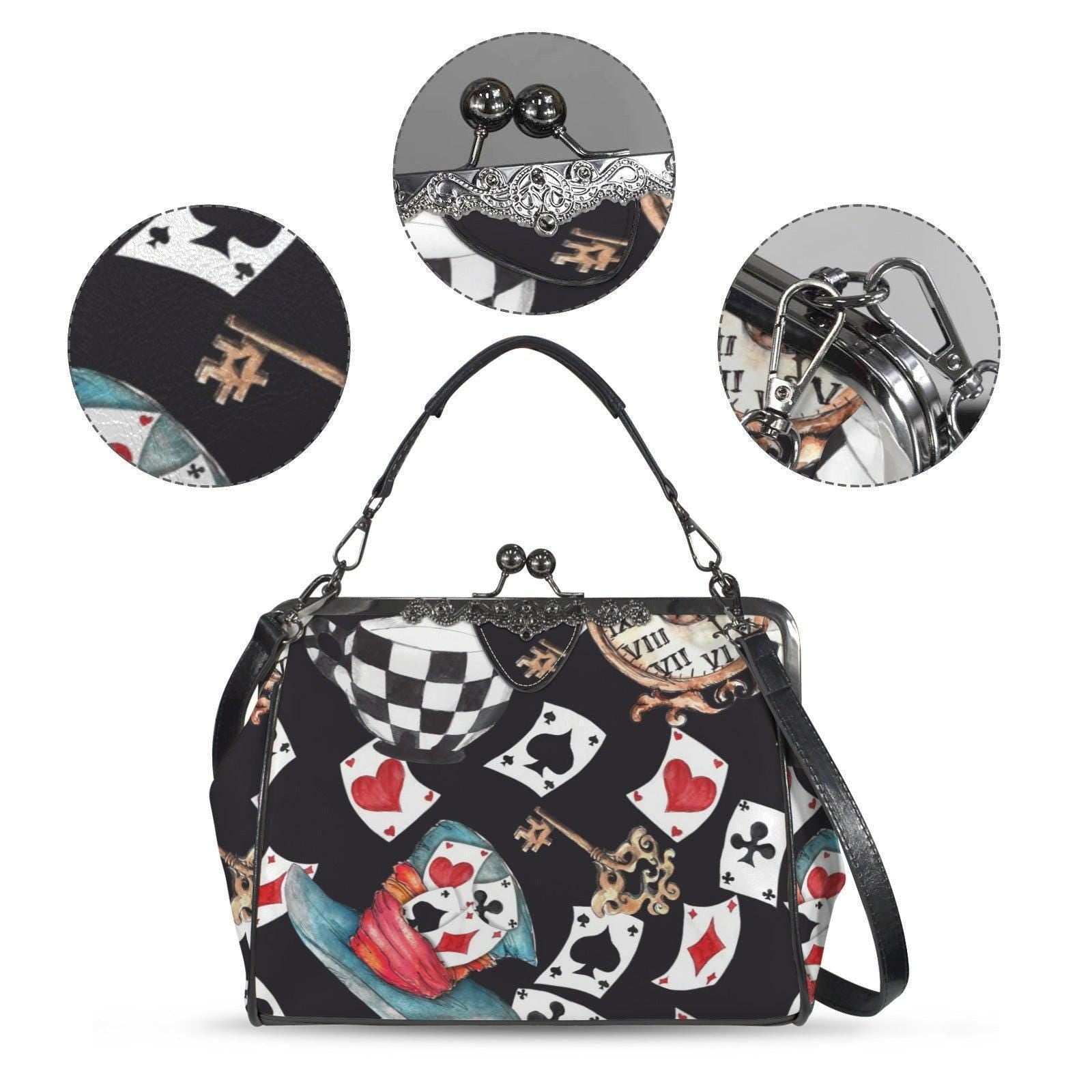 Playing Card Kiss Lock Bag Whimsical Tea Party Handbag Storybook Shoulder Purse