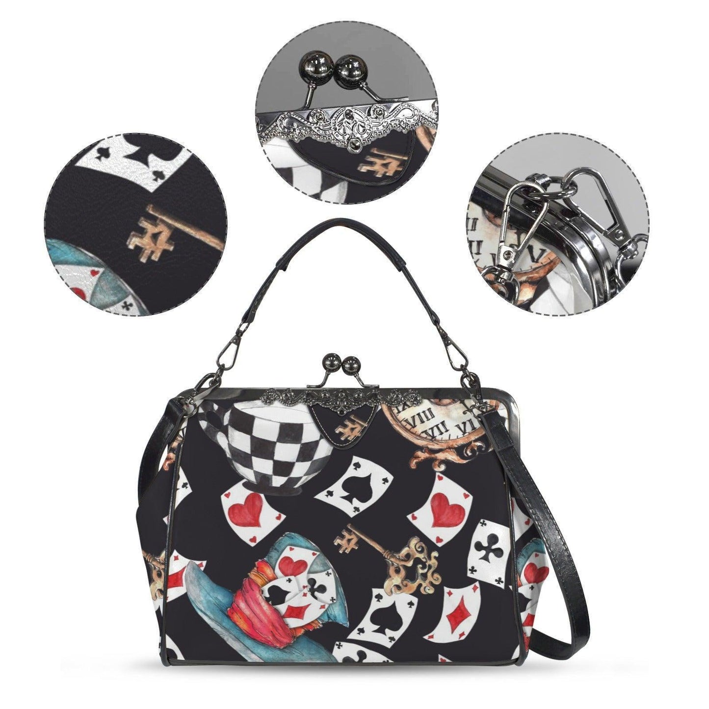 Playing Card Kiss Lock Bag Whimsical Tea Party Handbag Storybook Shoulder Purse