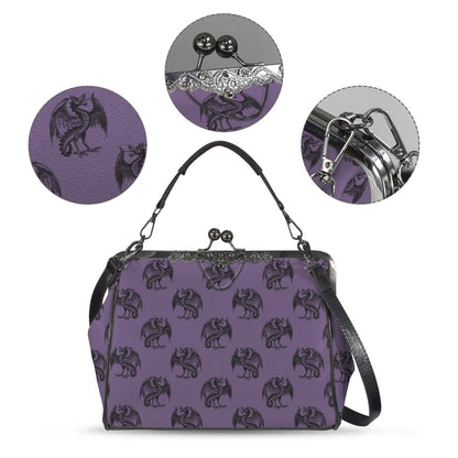 Dragon Kiss Lock Bag Purple Fantasy Handbag Statement Shoulder Purse