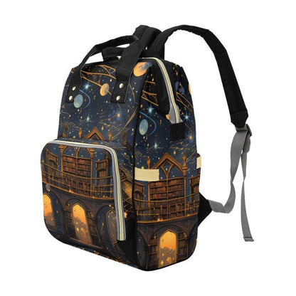 Celestial Library Backpack, Dark Academia Book Print Diaper Bag, Gothic Scholar Organizer