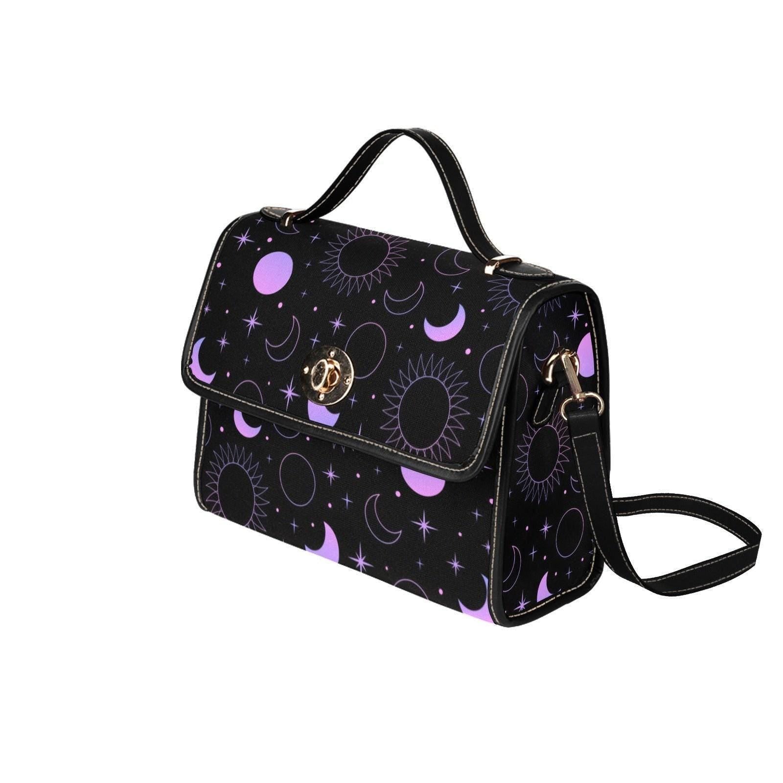 Purple Celestial Moon Star Crossbody Bag, Cosmic Night Shoulder Purse, Witchcore Galaxy Style