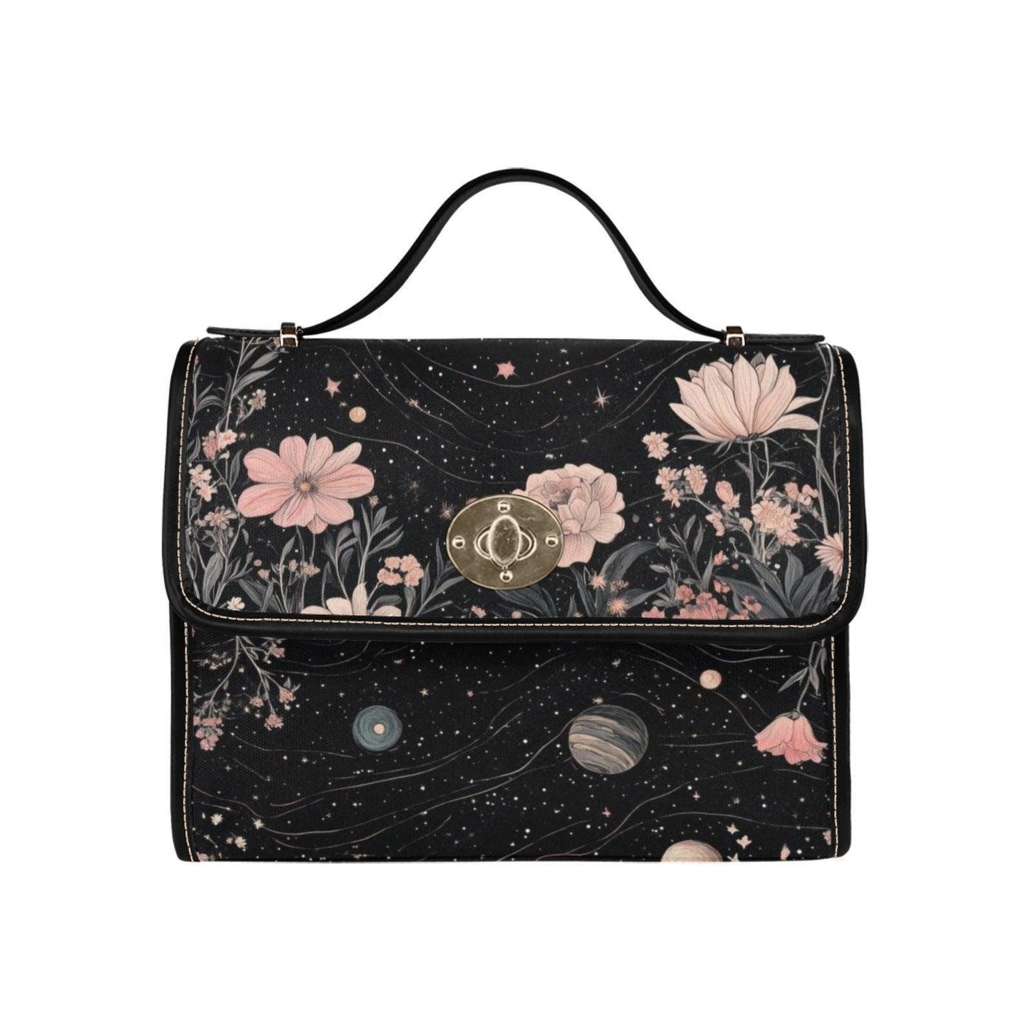 Floral Cosmos Satchel, Celestial Botanical Purse, Astrology Galaxy Bag