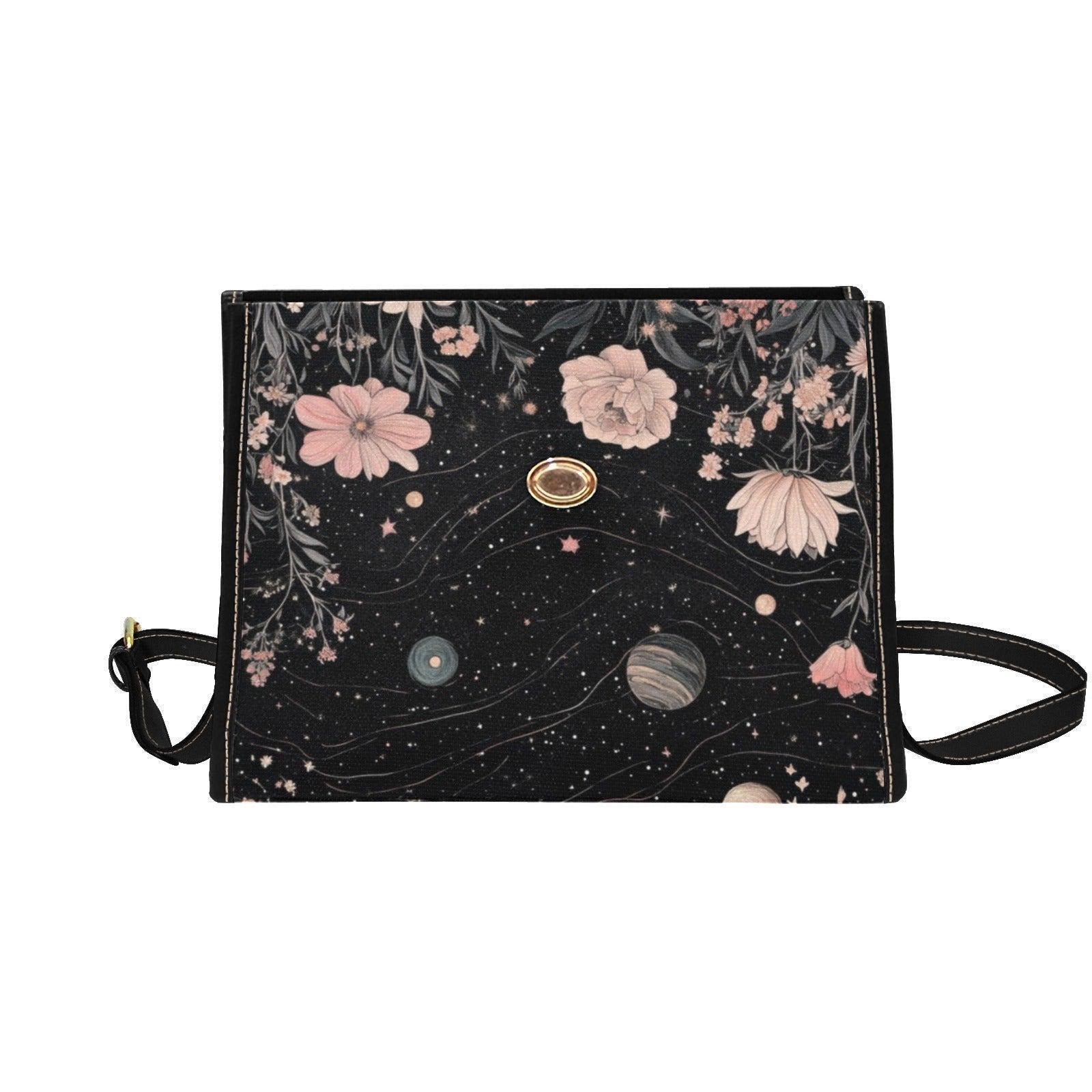 Floral Cosmos Satchel, Celestial Botanical Purse, Astrology Galaxy Bag