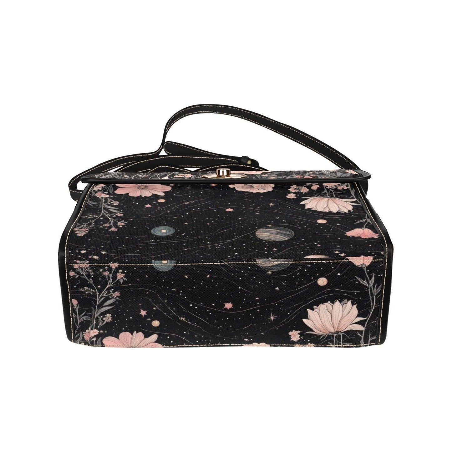 Floral Cosmos Satchel, Celestial Botanical Purse, Astrology Galaxy Bag