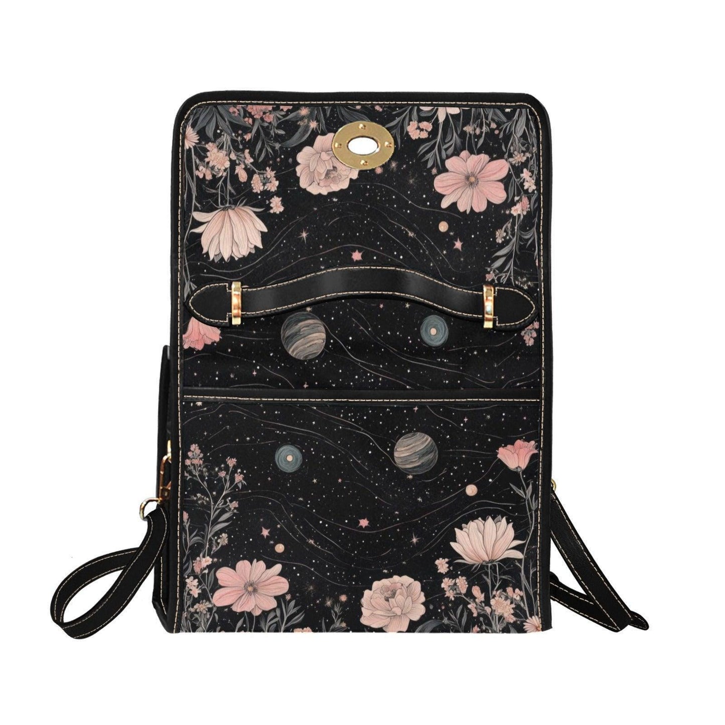 Floral Cosmos Satchel, Celestial Botanical Purse, Astrology Galaxy Bag