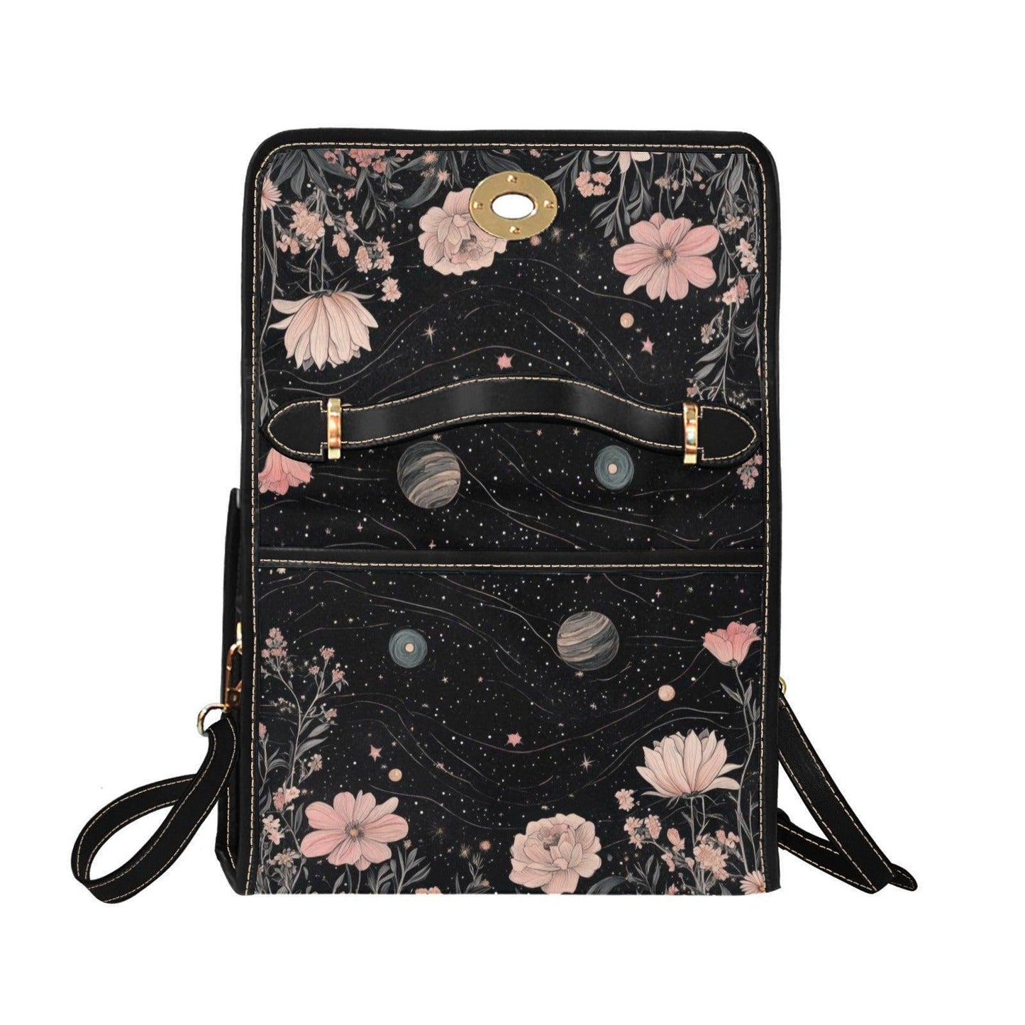 Floral Cosmos Satchel, Celestial Botanical Purse, Astrology Galaxy Bag