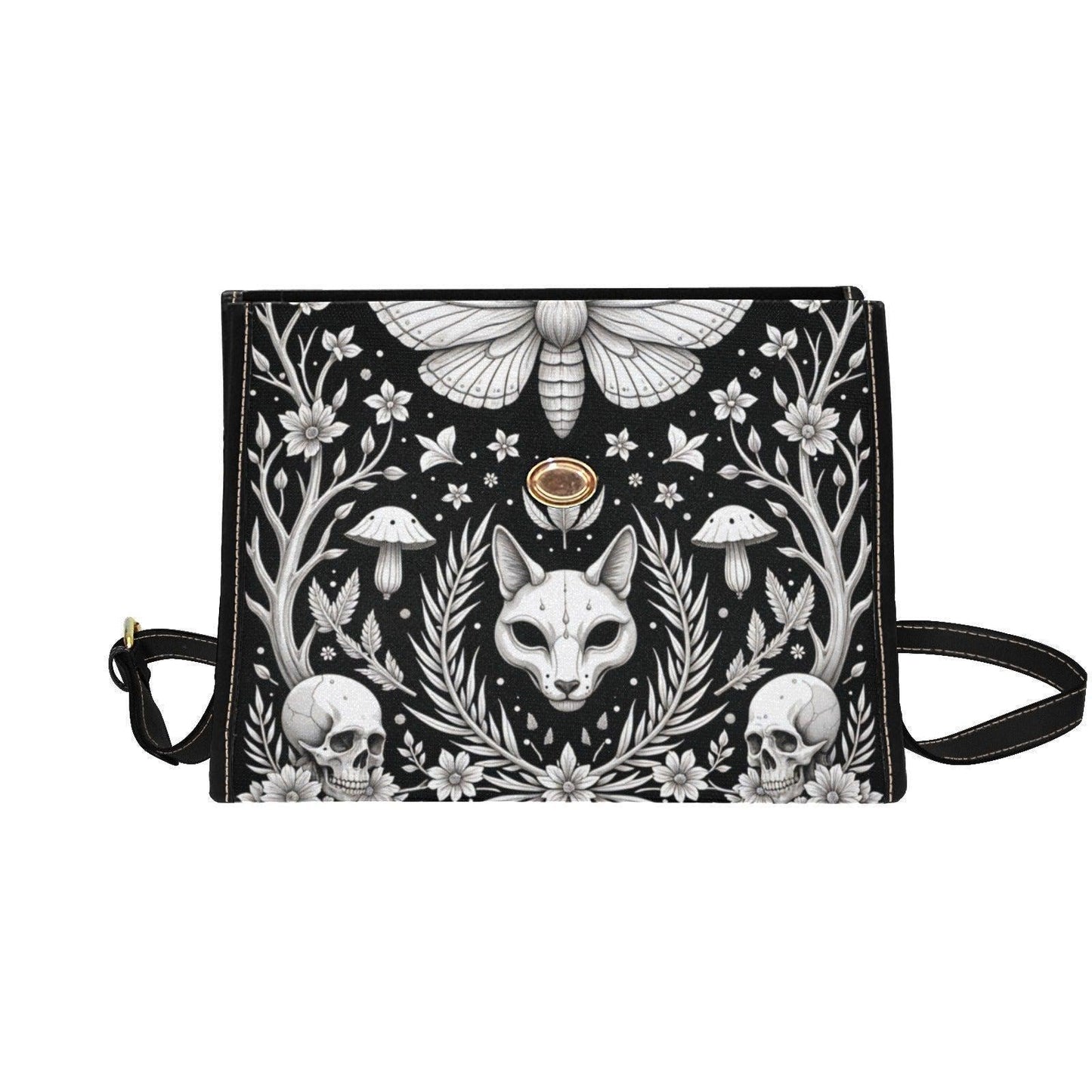 Gothic Moth Familiar Crossbody Purse - Occult Witchcore Skull Print Handbag Dark Forest Magic Spirit Animal Bag Spooky Gift