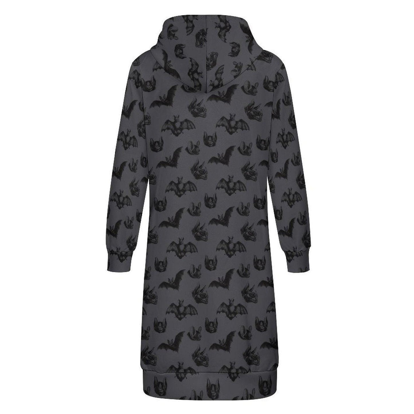 Bat Print Hooded Cardigan, Gothic Long Zip Hoodie, Halloween Duster Jacket for Women