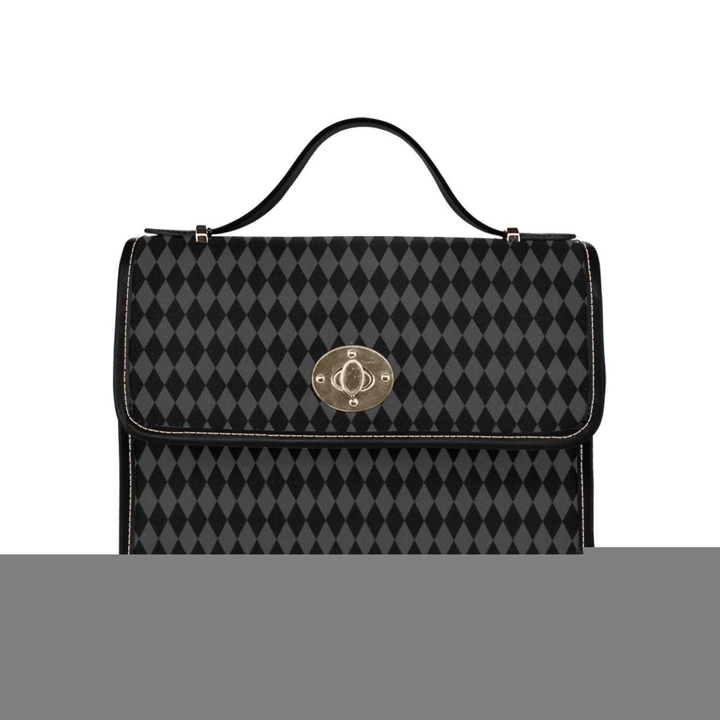 Black harlequin top handle bag, diamond print satchel purse, gothic vintage style handbag, dark alt fashion accessory