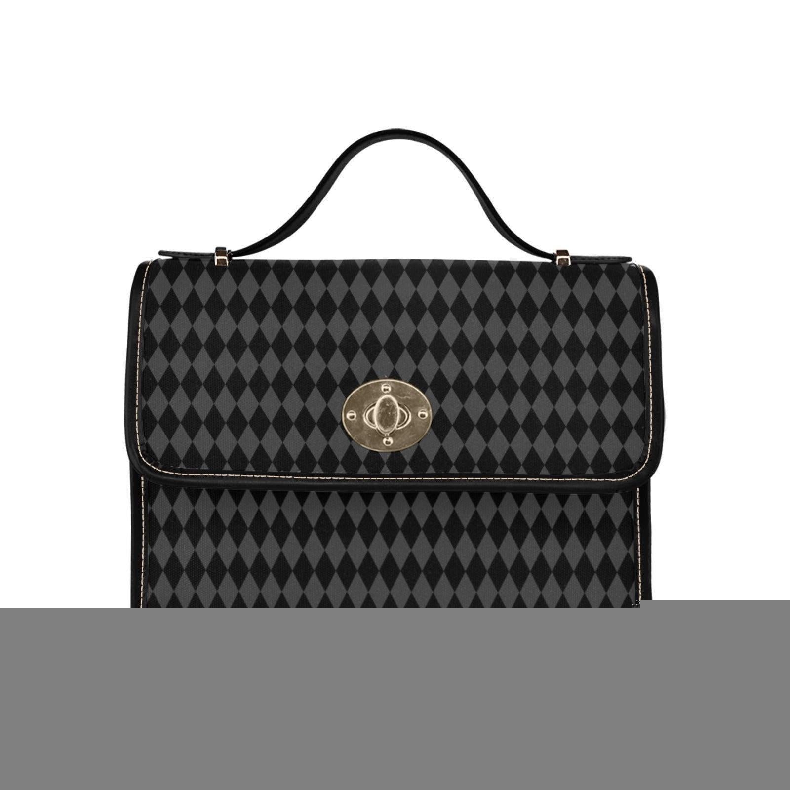 Black harlequin top handle bag, diamond print satchel purse, gothic vintage style handbag, dark alt fashion accessory