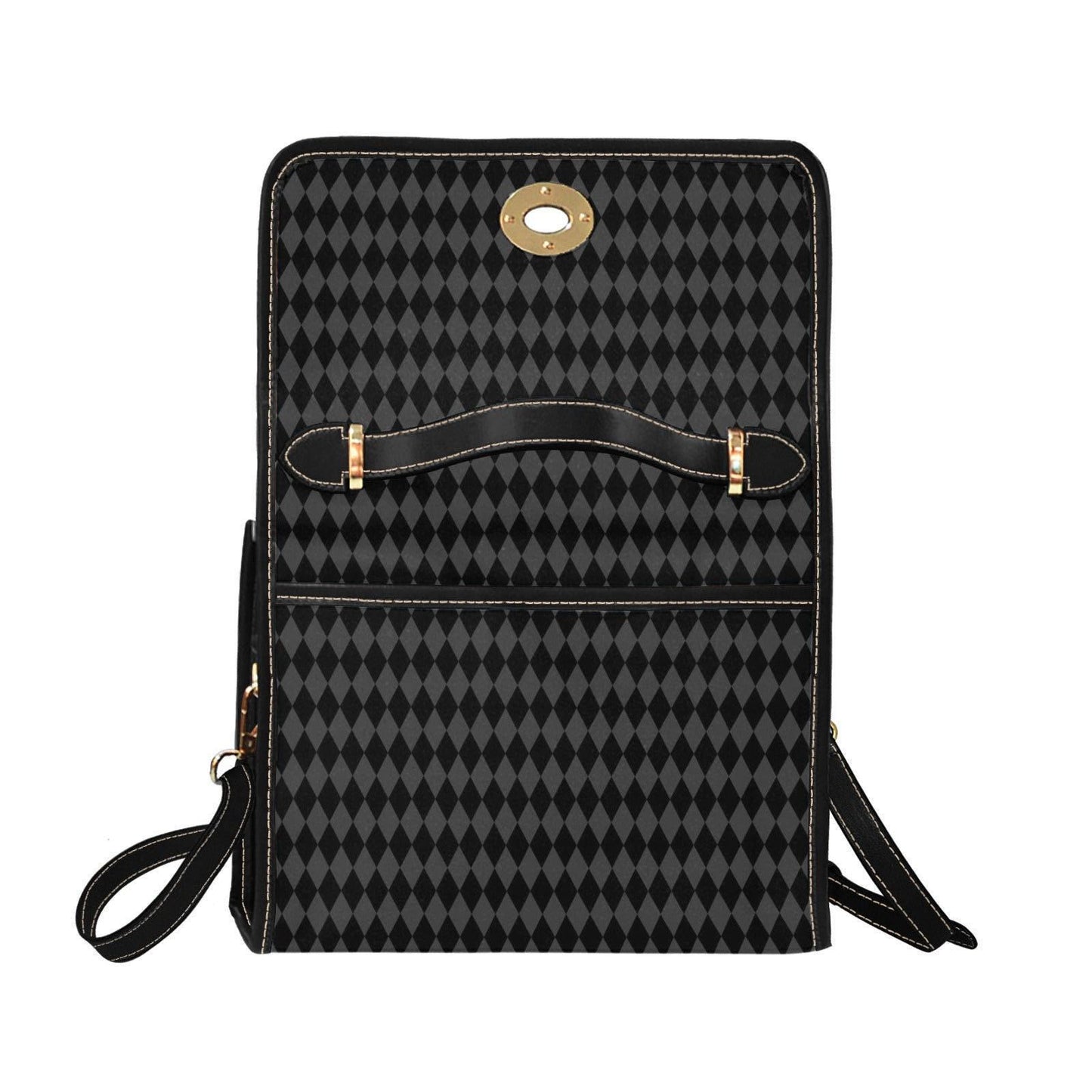 Black harlequin top handle bag, diamond print satchel purse, gothic vintage style handbag, dark alt fashion accessory