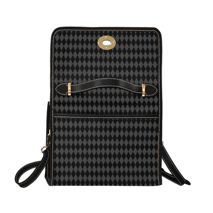 Black harlequin top handle bag, diamond print satchel purse, gothic vintage style handbag