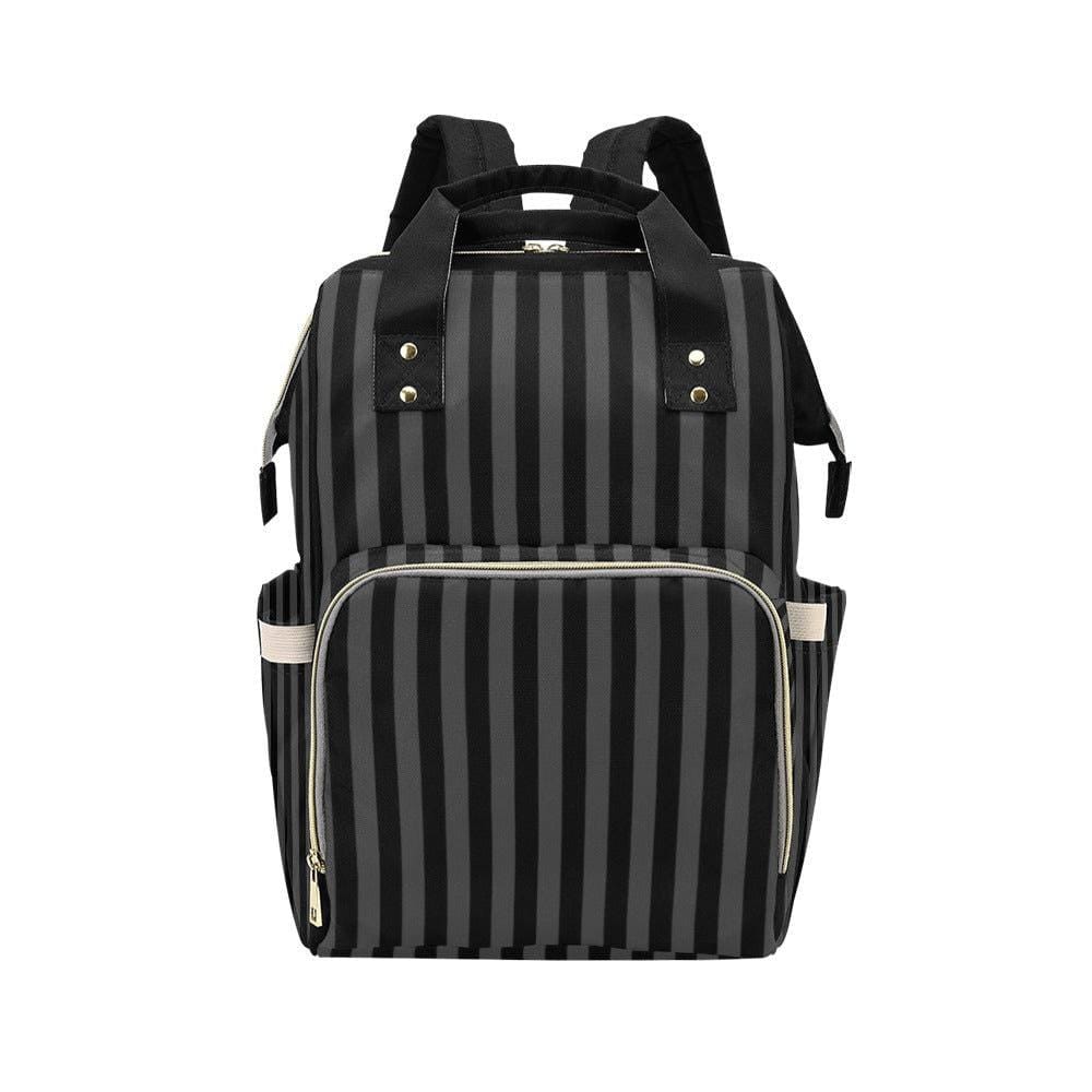 Black Striped Backpack, Gothic Diaper Bag, Dark Academia Organizer, Witchy Mom Tote, Alternative Baby Gear,Elegant Goth Gift,Goth Travel Bag