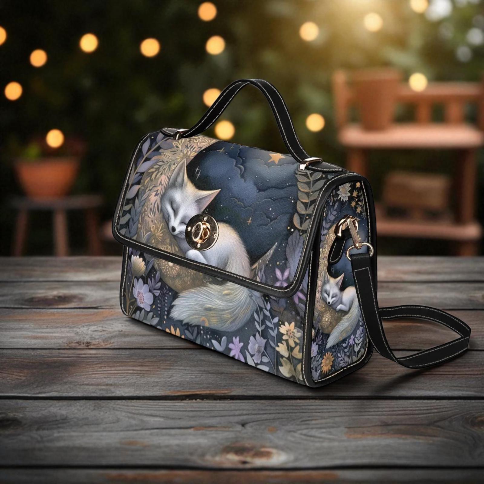 Sleeping Fox Woodland Night Handbag, Fairycore Fantasy Forest Clutch, Celestial Animal Bag