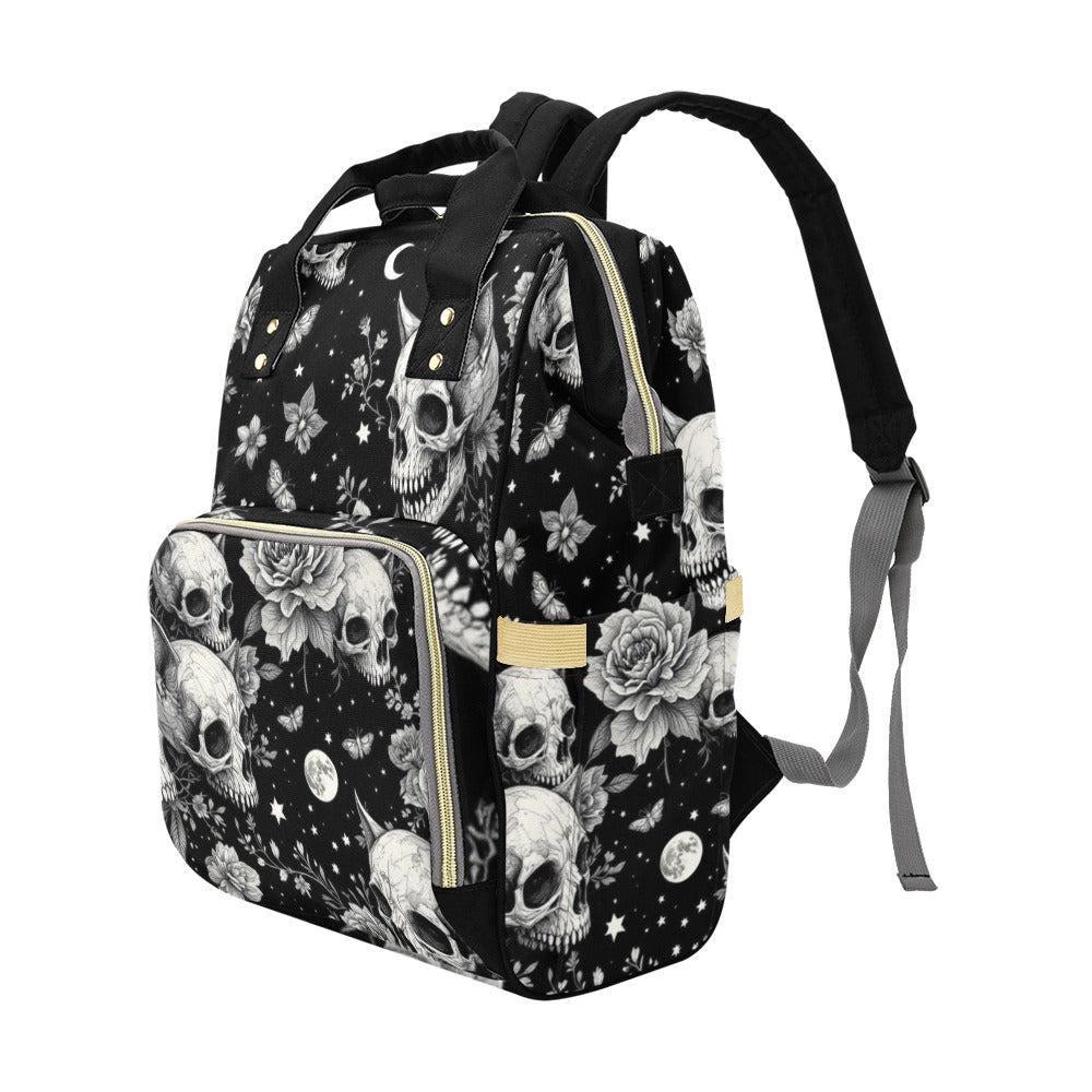 Diaper Bag Backpack, Gothic Skull Mom Bag, Celestial Baby Travel Bag